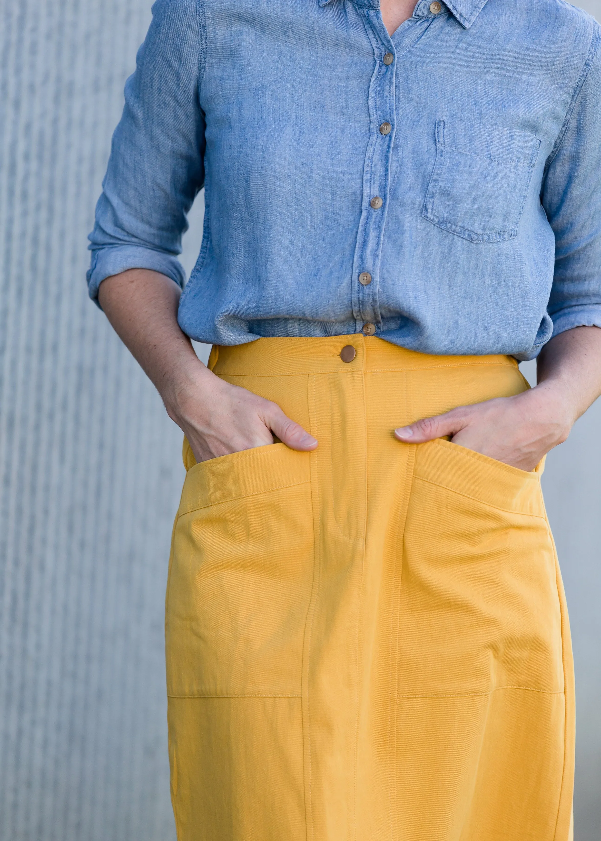 Golden Pocket Front Midi Skirt - FINAL SALE