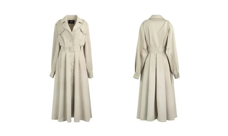 Green Solid Single Breasted Oversize Casual Women Trench Coat,Spring