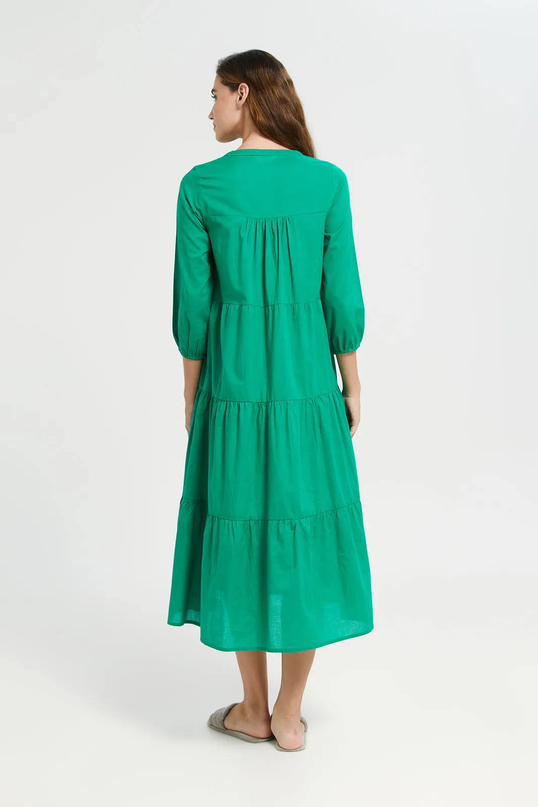 Green Solid Tier Body Nightgown