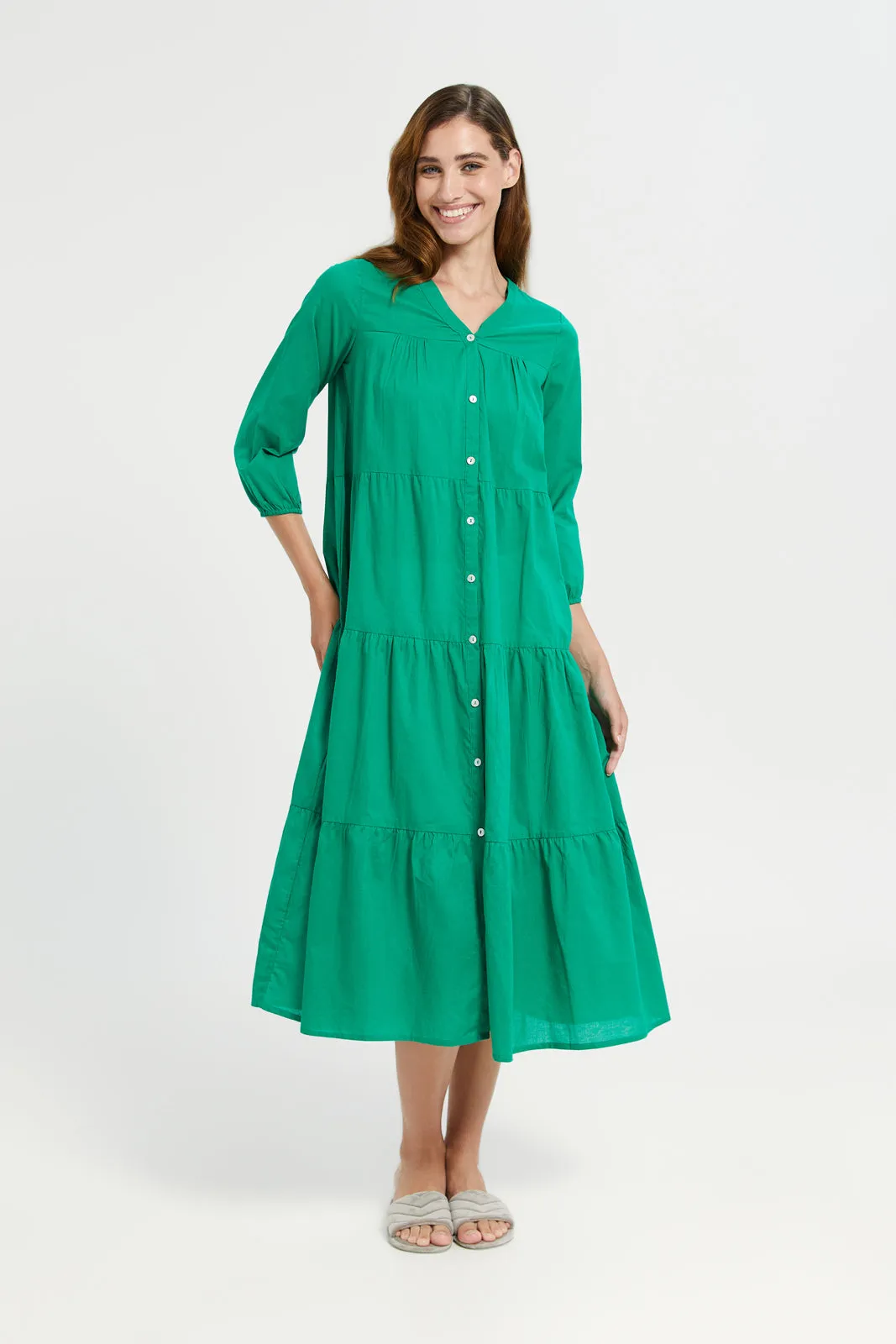 Green Solid Tier Body Nightgown