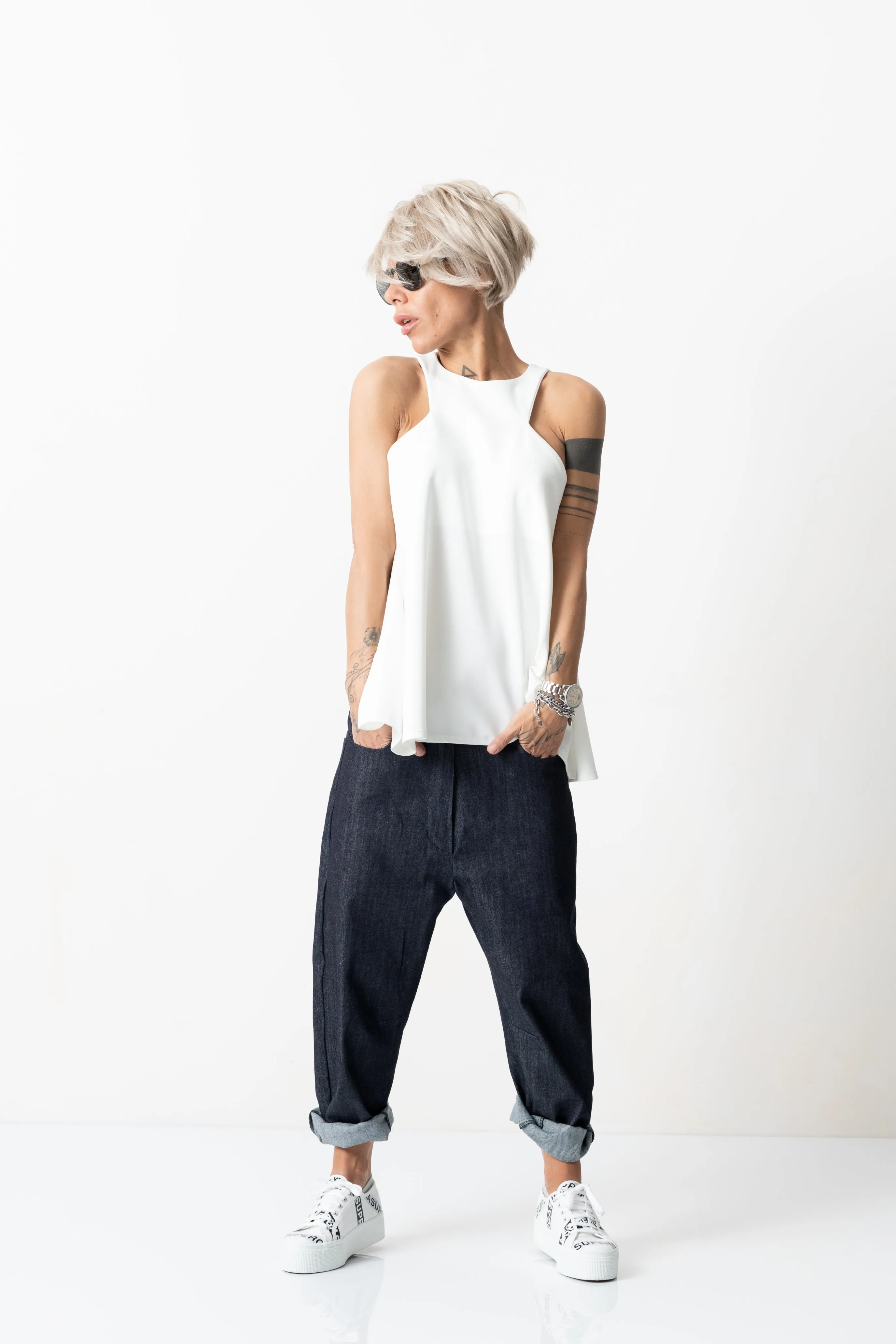 Harem Jeans   Halterneck Top Outfit Set