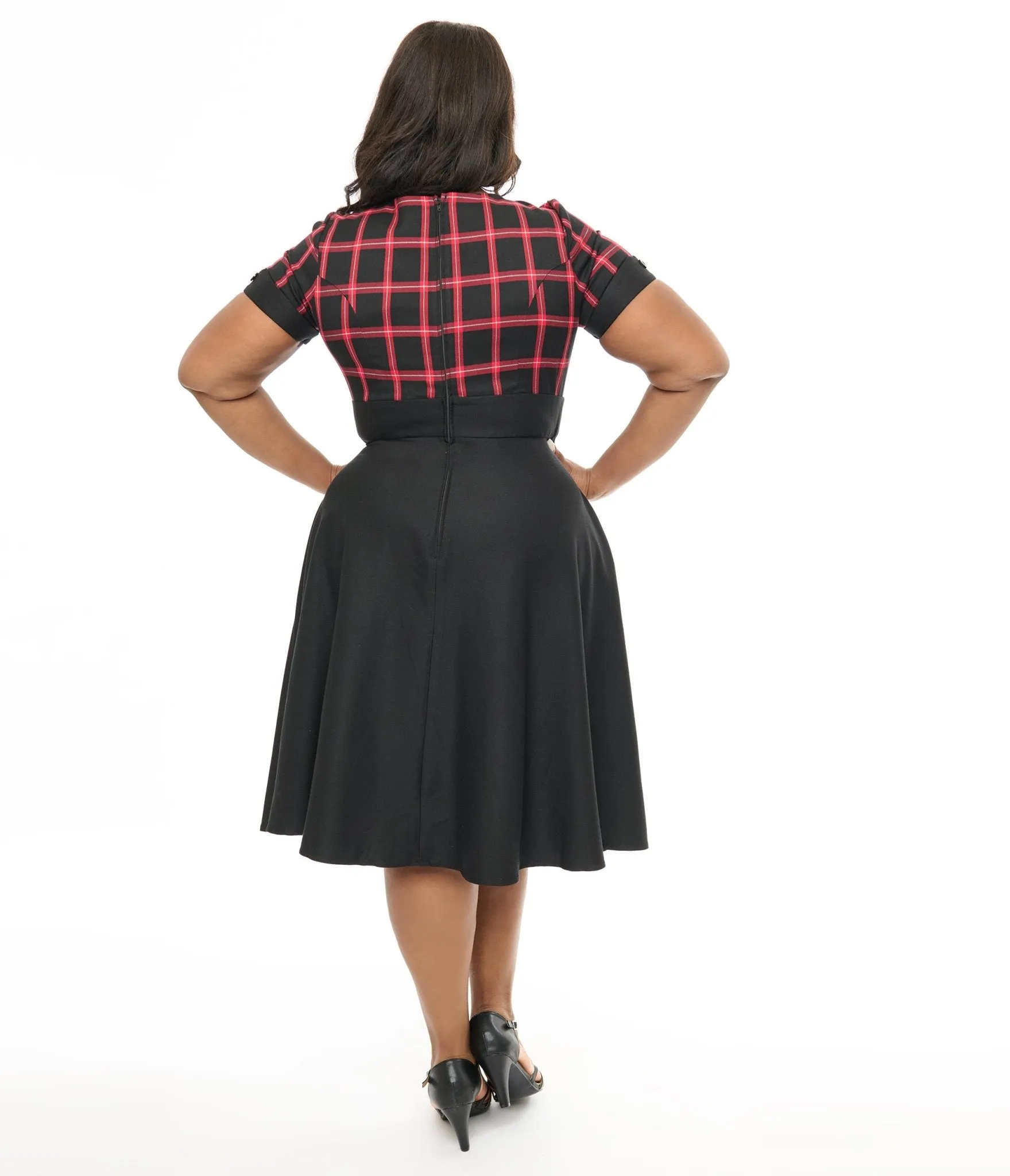 Hell Bunny Plus Size 1950s Red & Black Tartan Janine Swing Dress