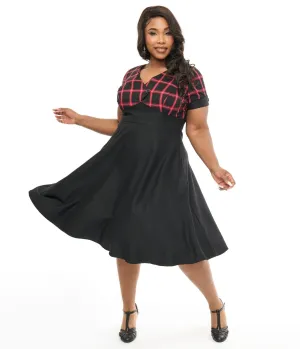 Hell Bunny Plus Size 1950s Red & Black Tartan Janine Swing Dress