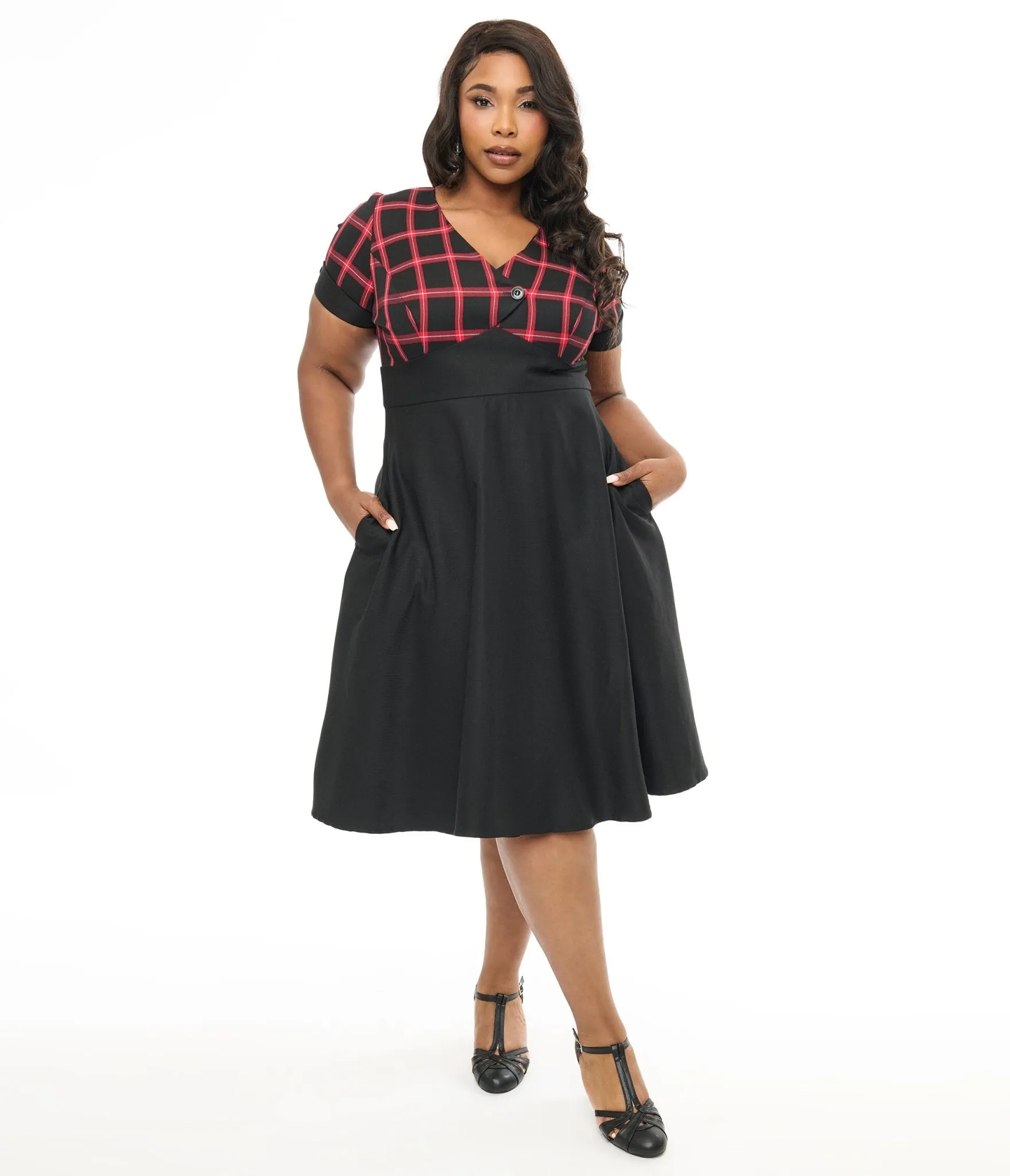 Hell Bunny Plus Size 1950s Red & Black Tartan Janine Swing Dress