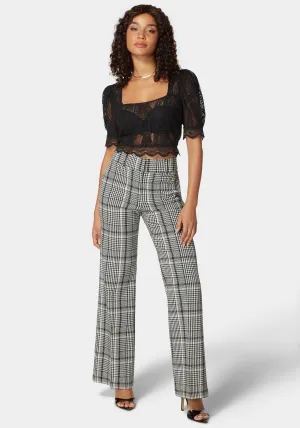 High Waist Belted Novelty Wide Leg Pant