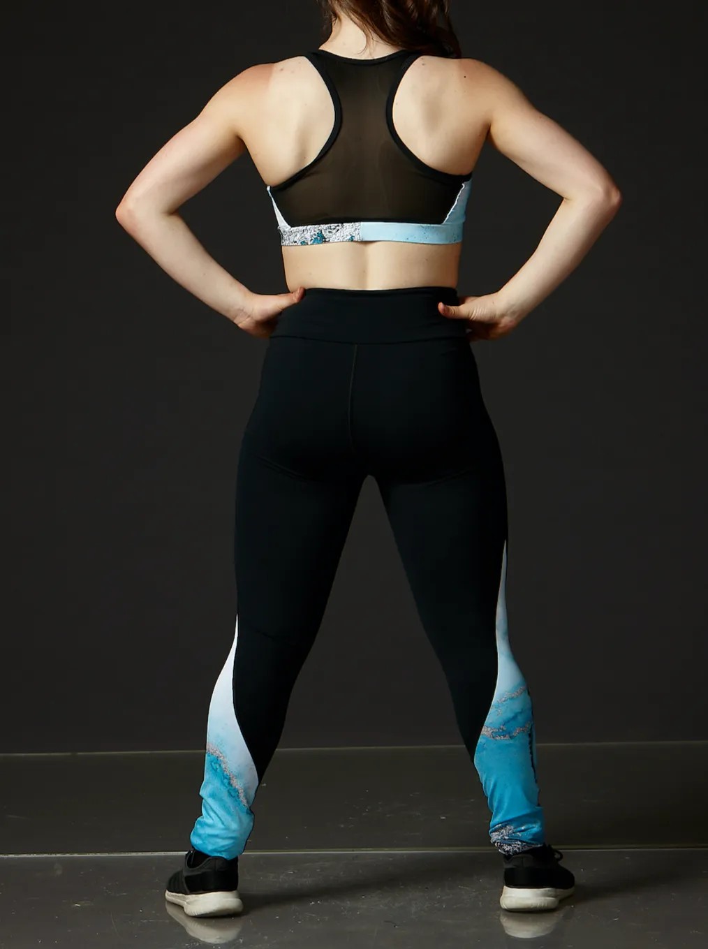 High Waist Black Legging - Marbled Turquoise