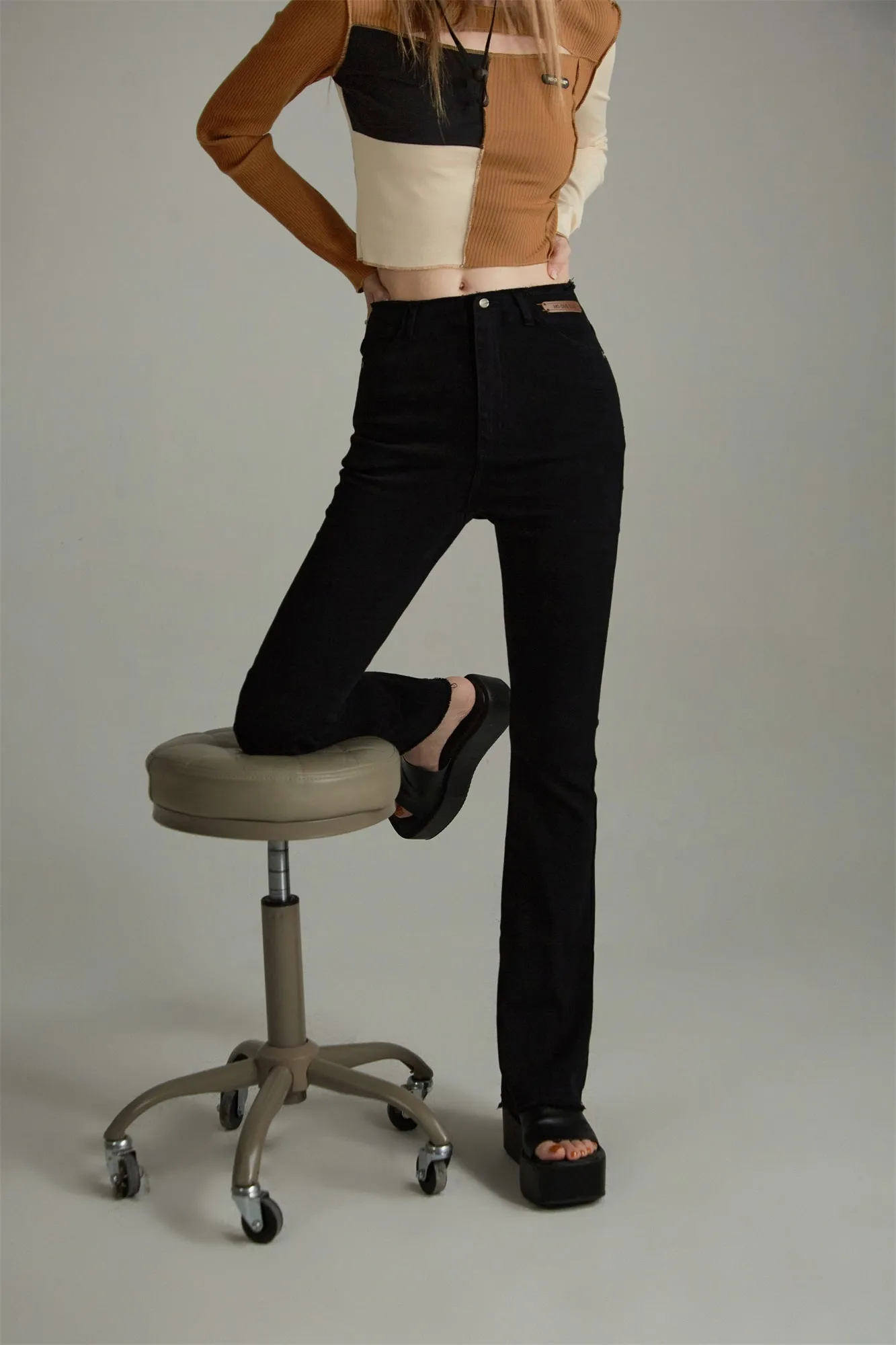 High Waist Bootcut Slim Pants