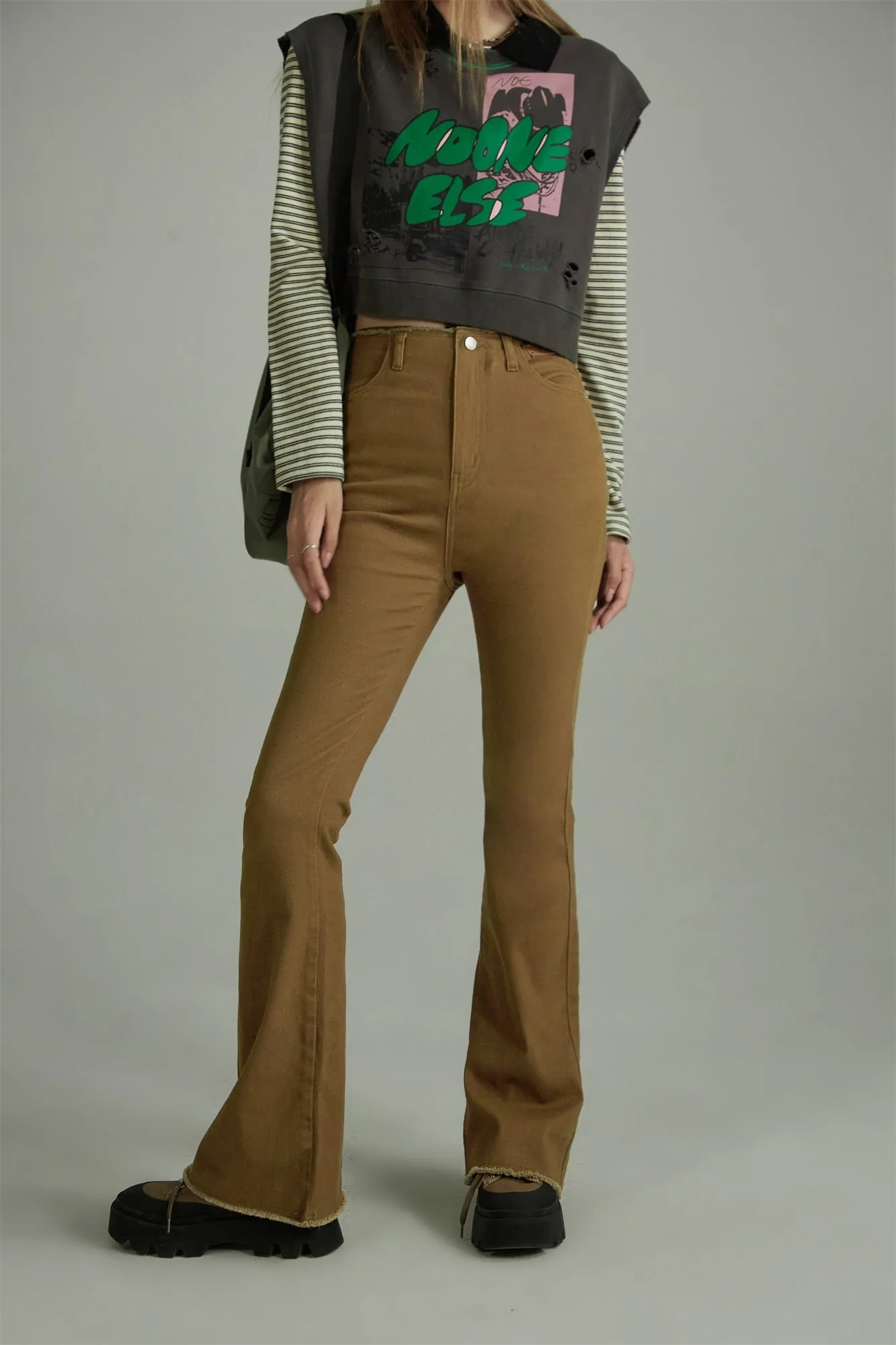 High Waist Bootcut Slim Pants