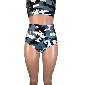 High Waist Hot Pants - Black & Gray Camo