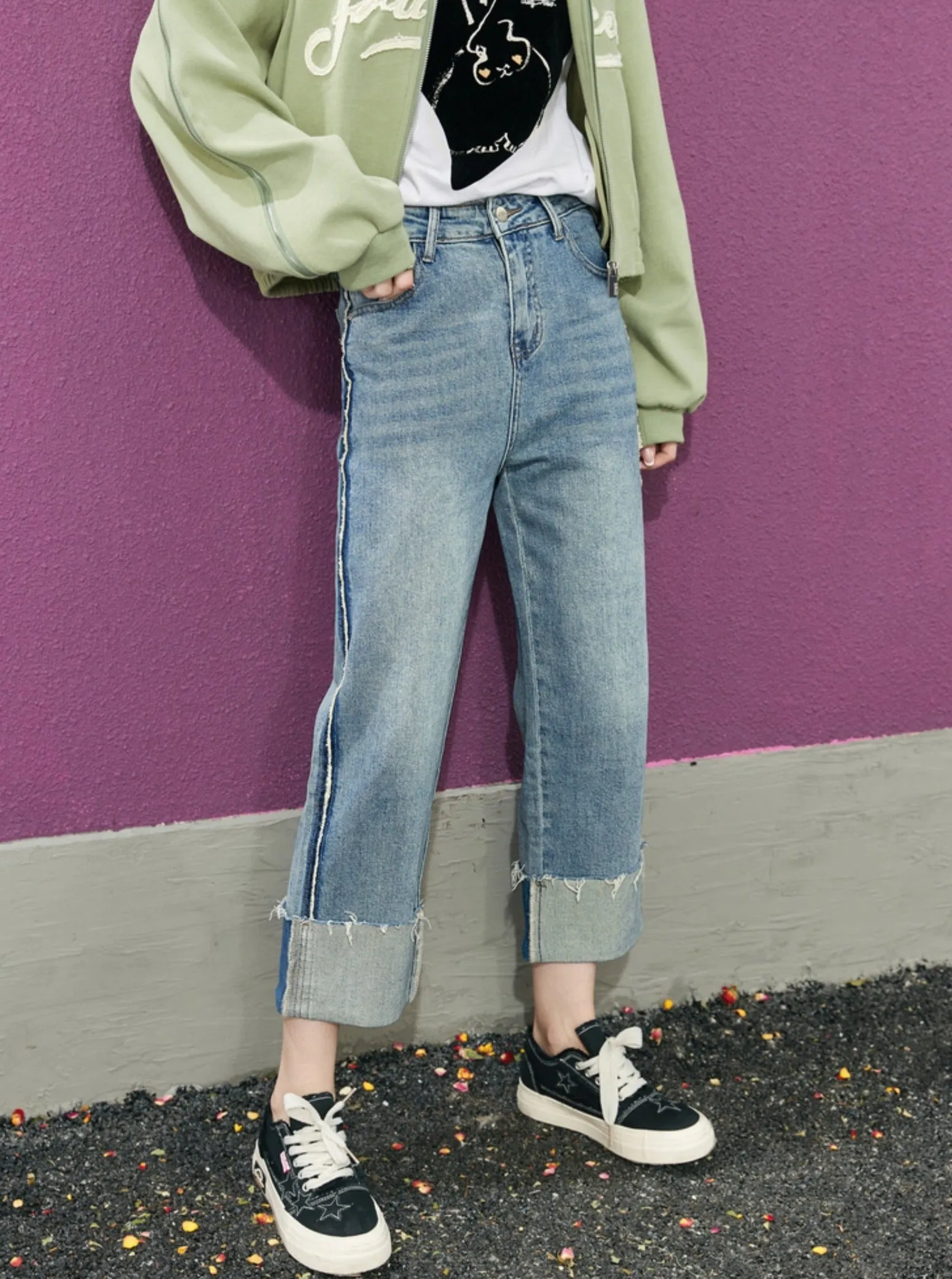 High Waist Loose Denim Blue Pants