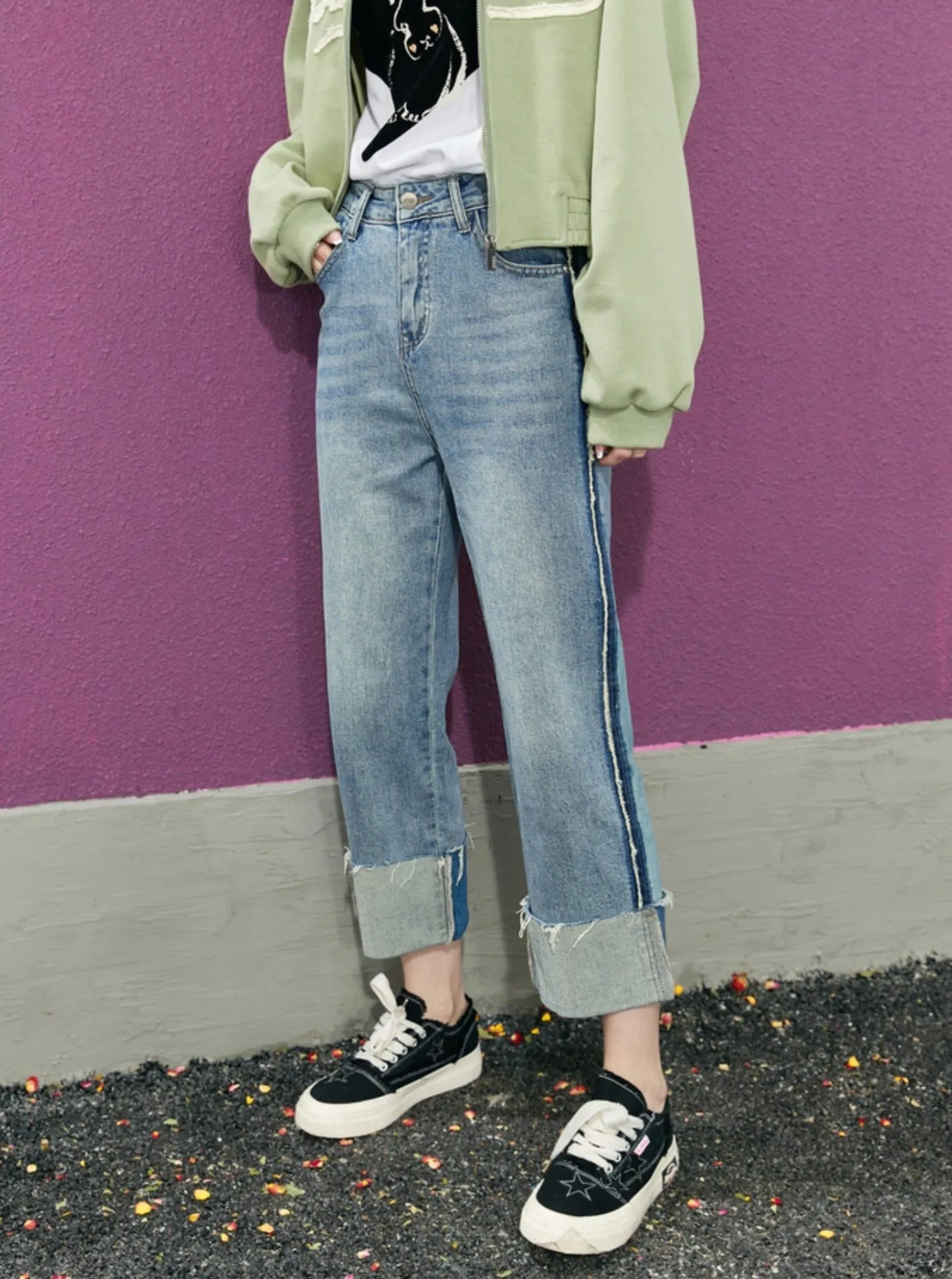 High Waist Loose Denim Blue Pants