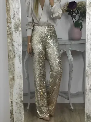 High Waist Party Glitter Sequined Straight Leg Pants