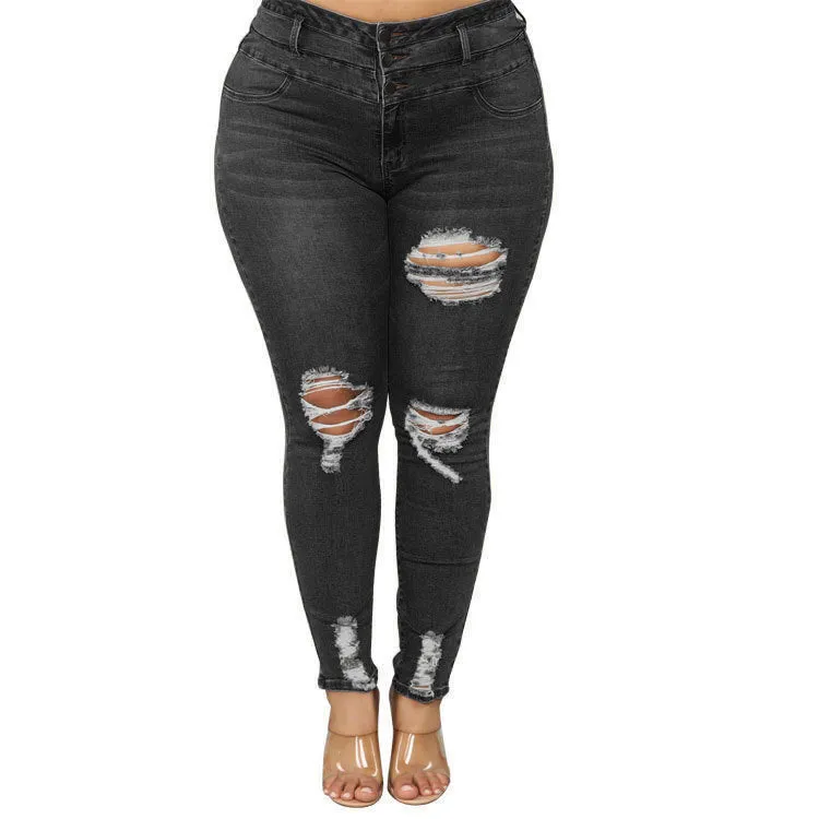 High waist ripped plus size jeans