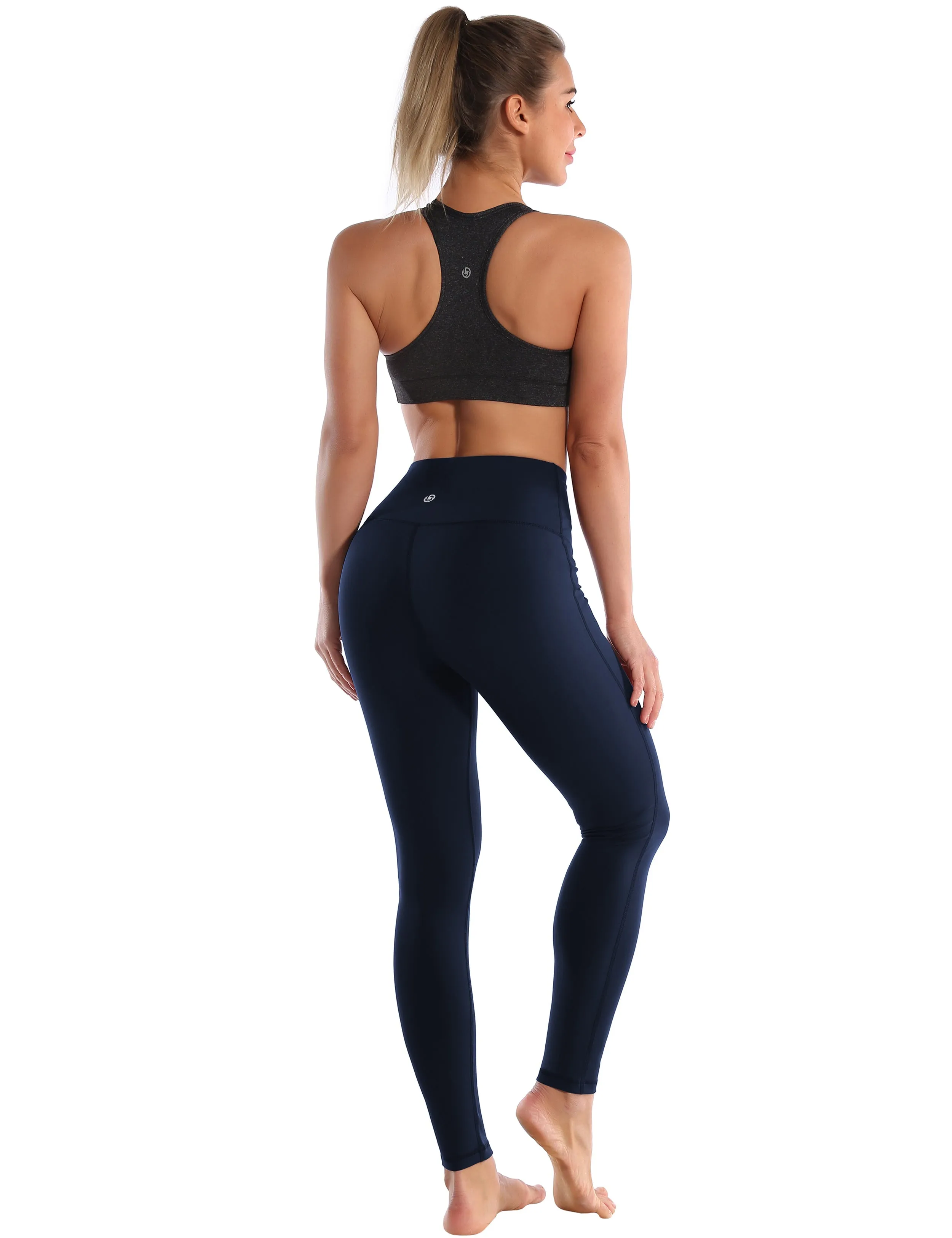 High Waist Side Line Biking Pants darknavy_Biking