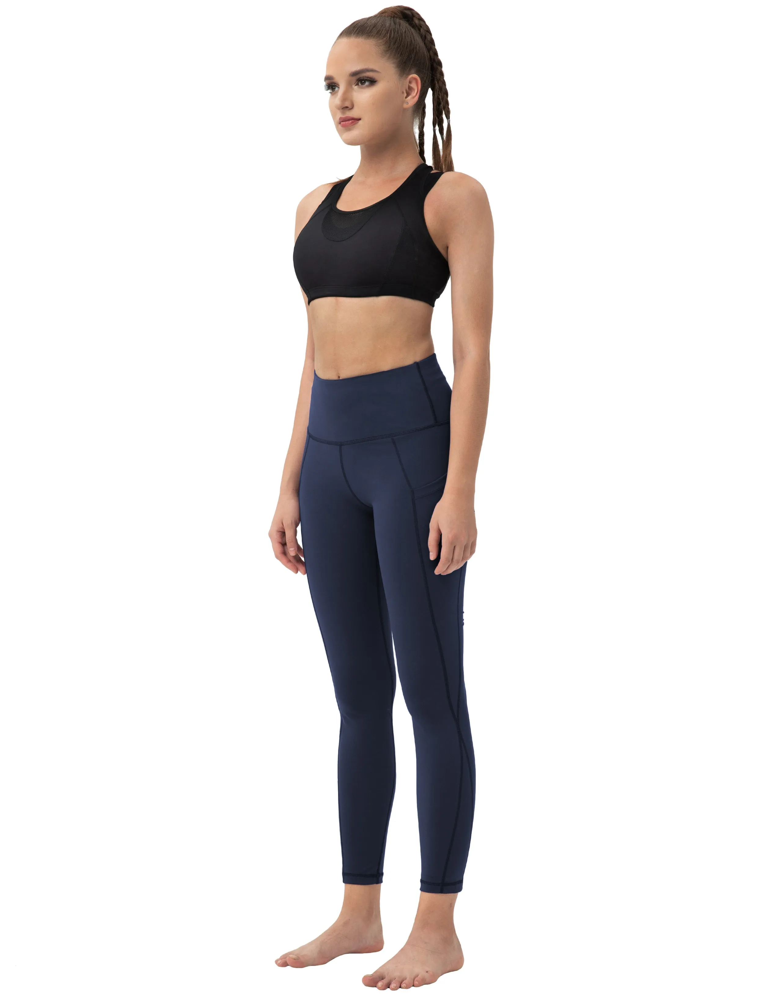 High Waist Side Pockets Gym Pants darknavy_Gym