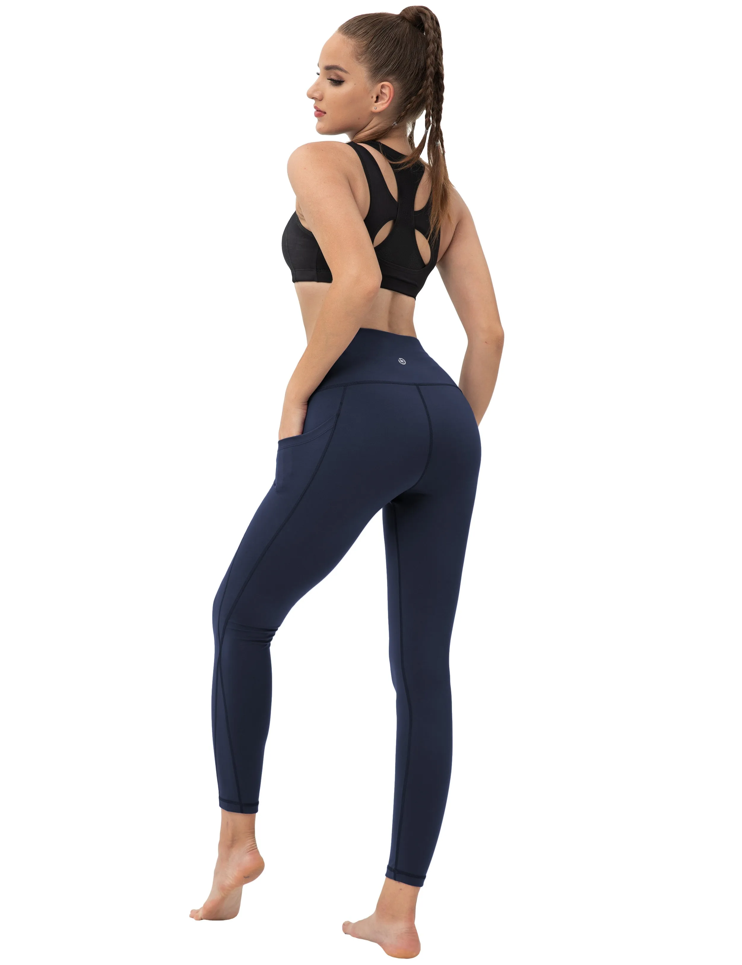 High Waist Side Pockets Gym Pants darknavy_Gym