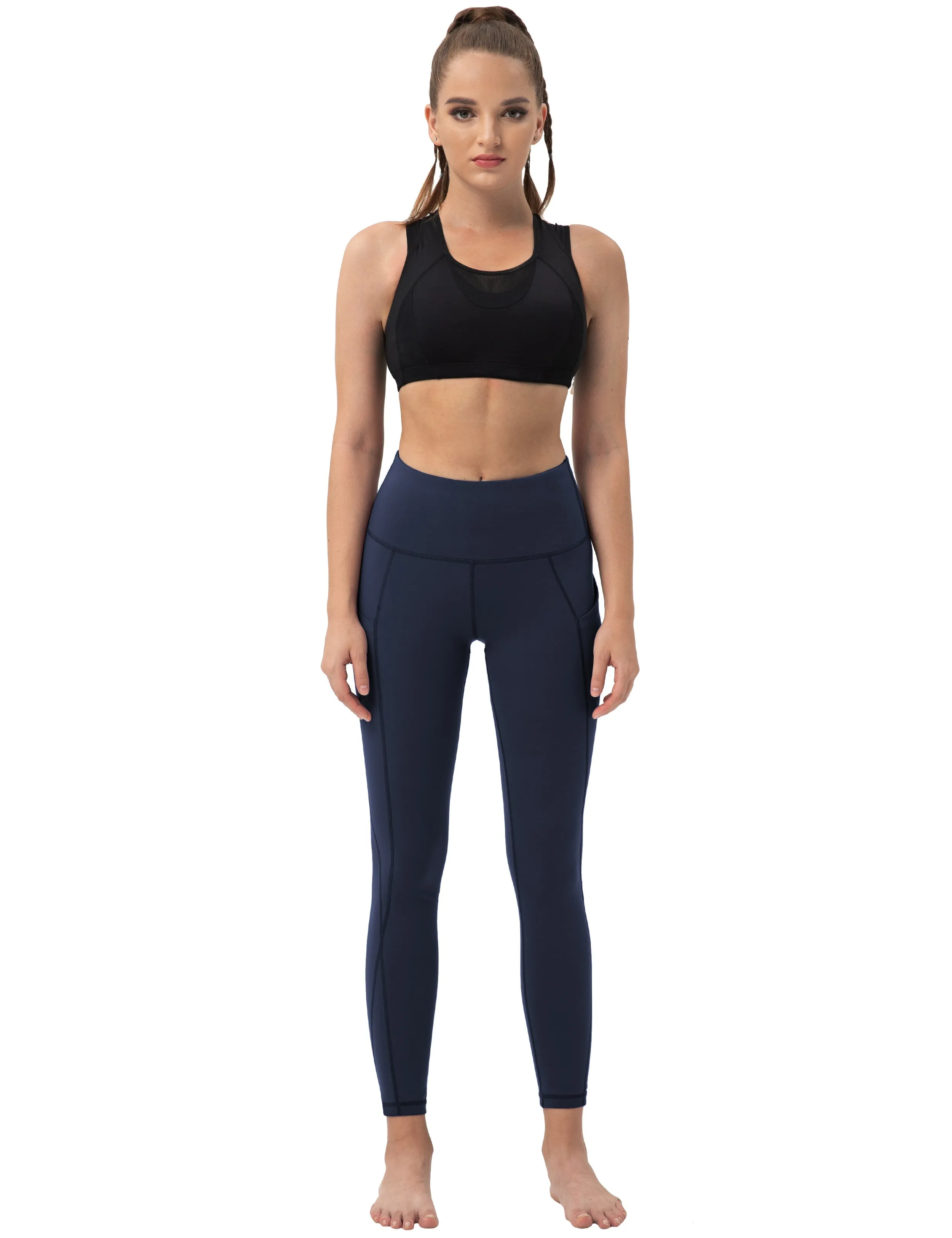 High Waist Side Pockets Gym Pants darknavy_Gym