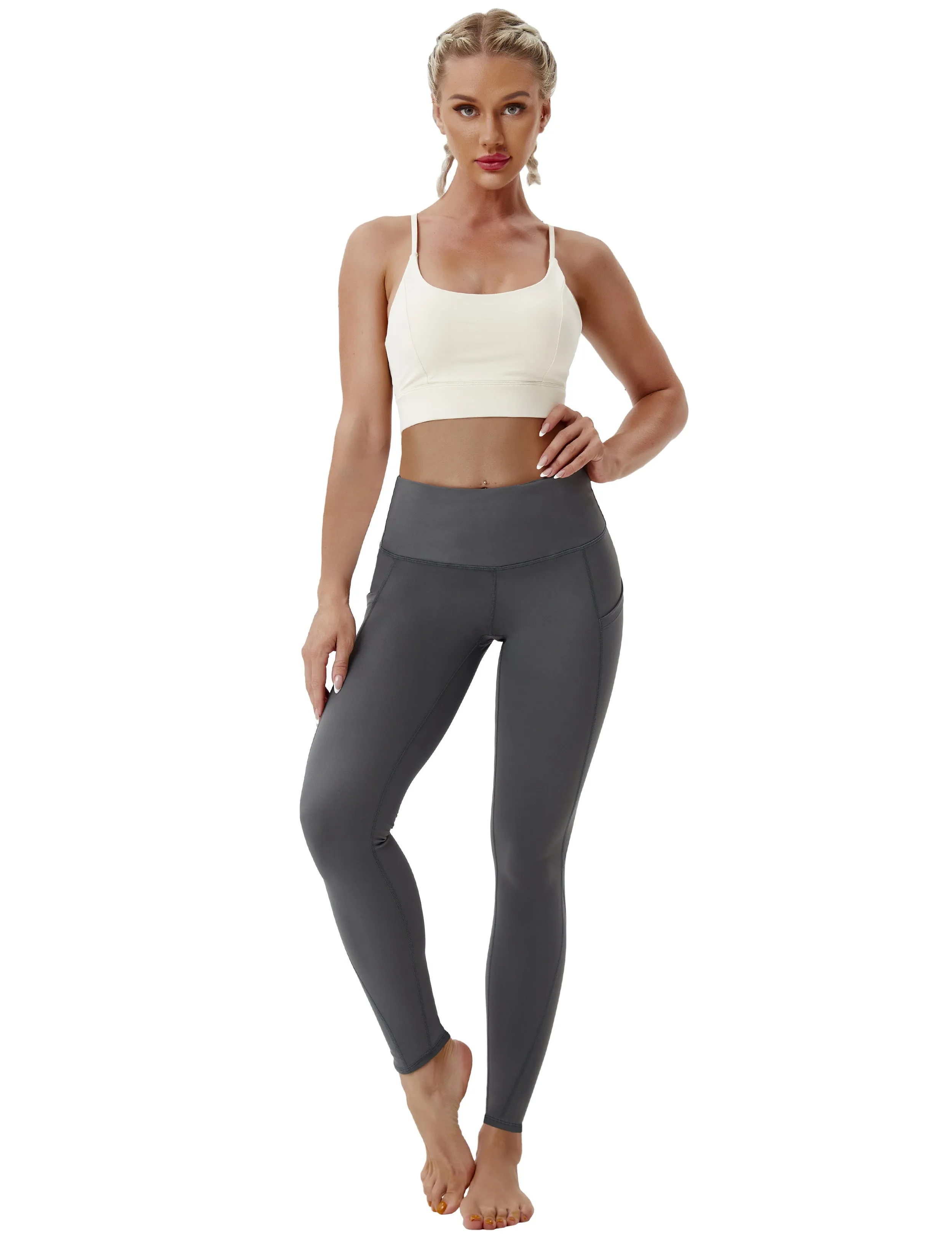 High Waist Side Pockets Gym Pants shadowcharcoal_Gym