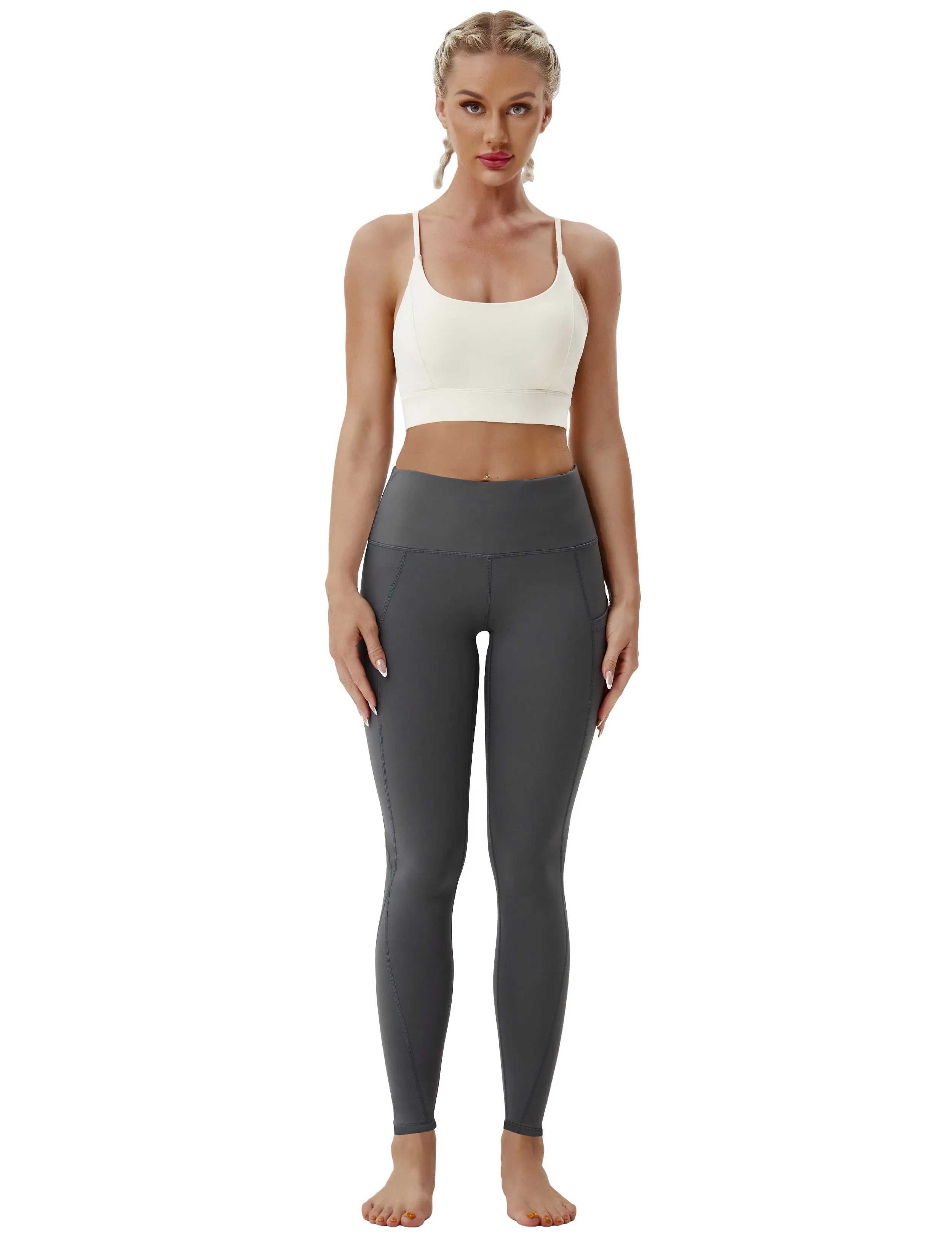 High Waist Side Pockets Gym Pants shadowcharcoal_Gym