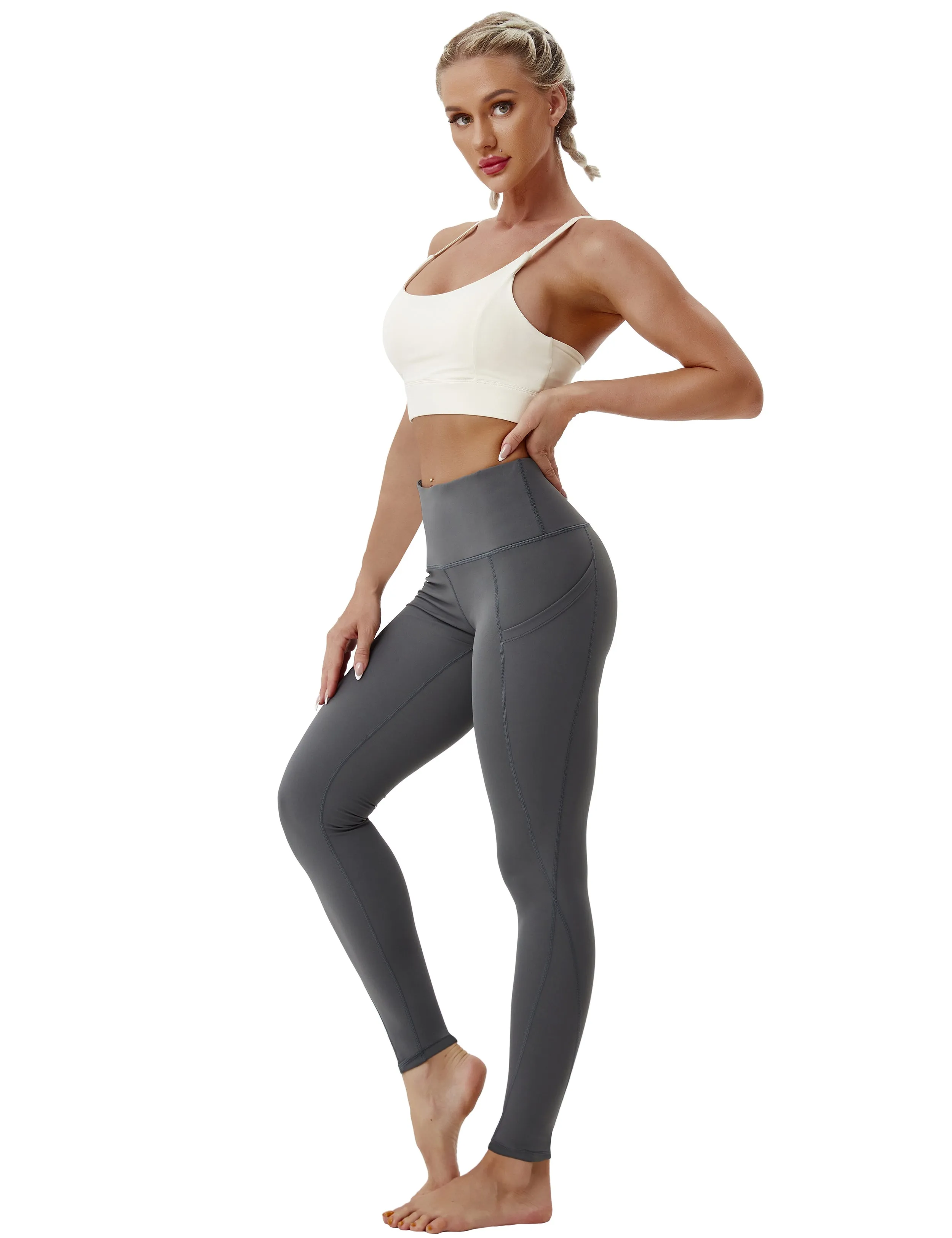 High Waist Side Pockets Gym Pants shadowcharcoal_Gym