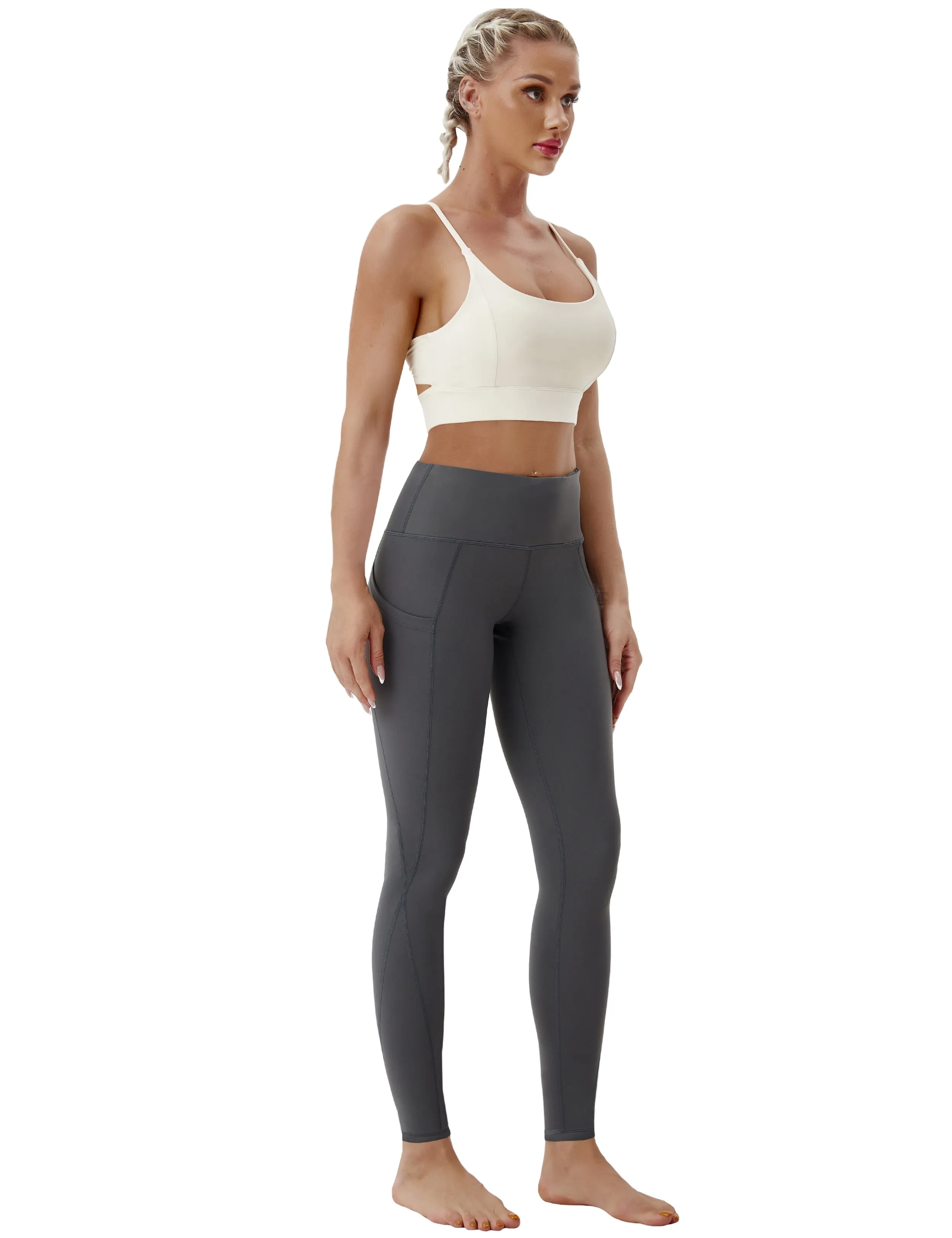 High Waist Side Pockets Gym Pants shadowcharcoal_Gym