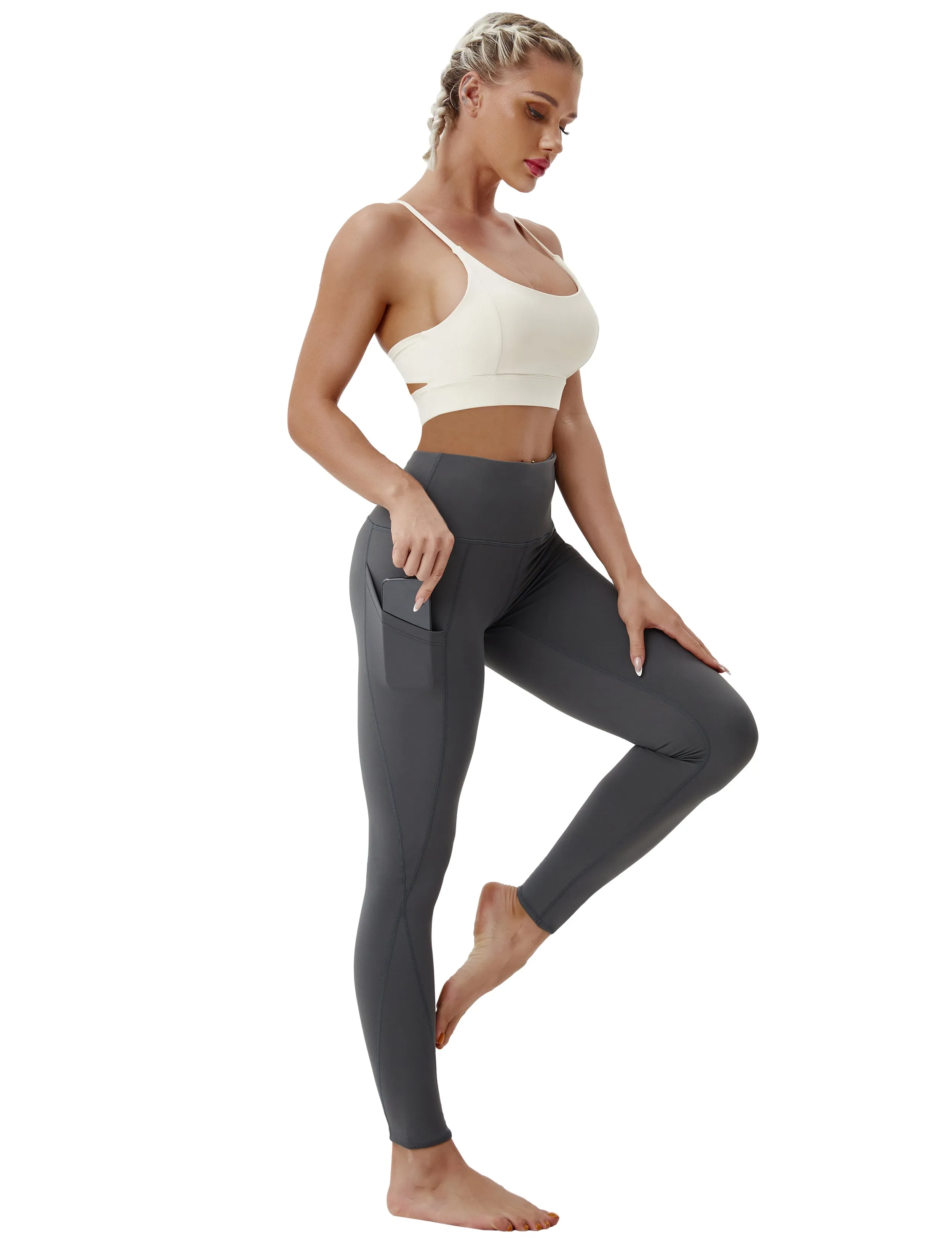 High Waist Side Pockets Gym Pants shadowcharcoal_Gym