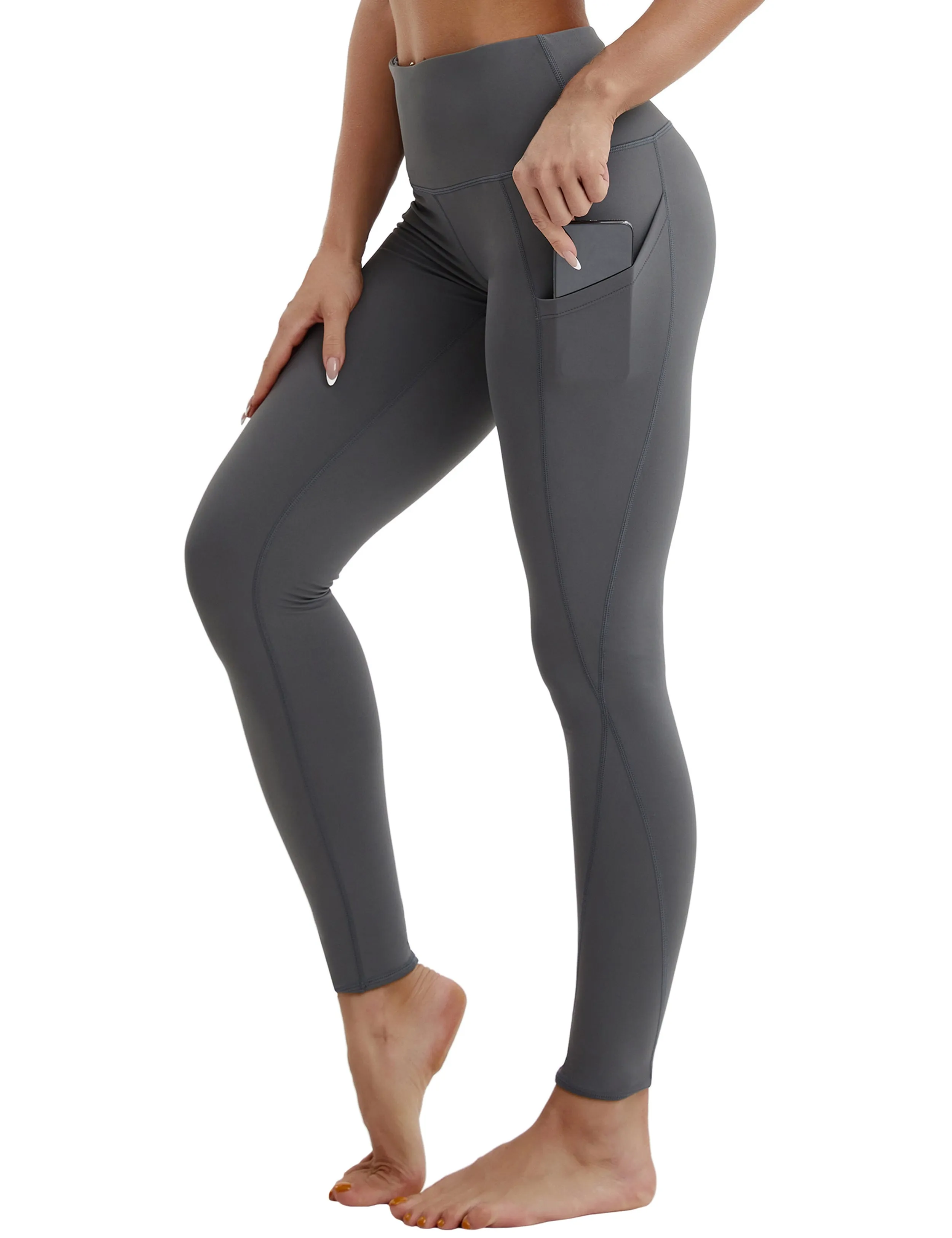 High Waist Side Pockets Gym Pants shadowcharcoal_Gym