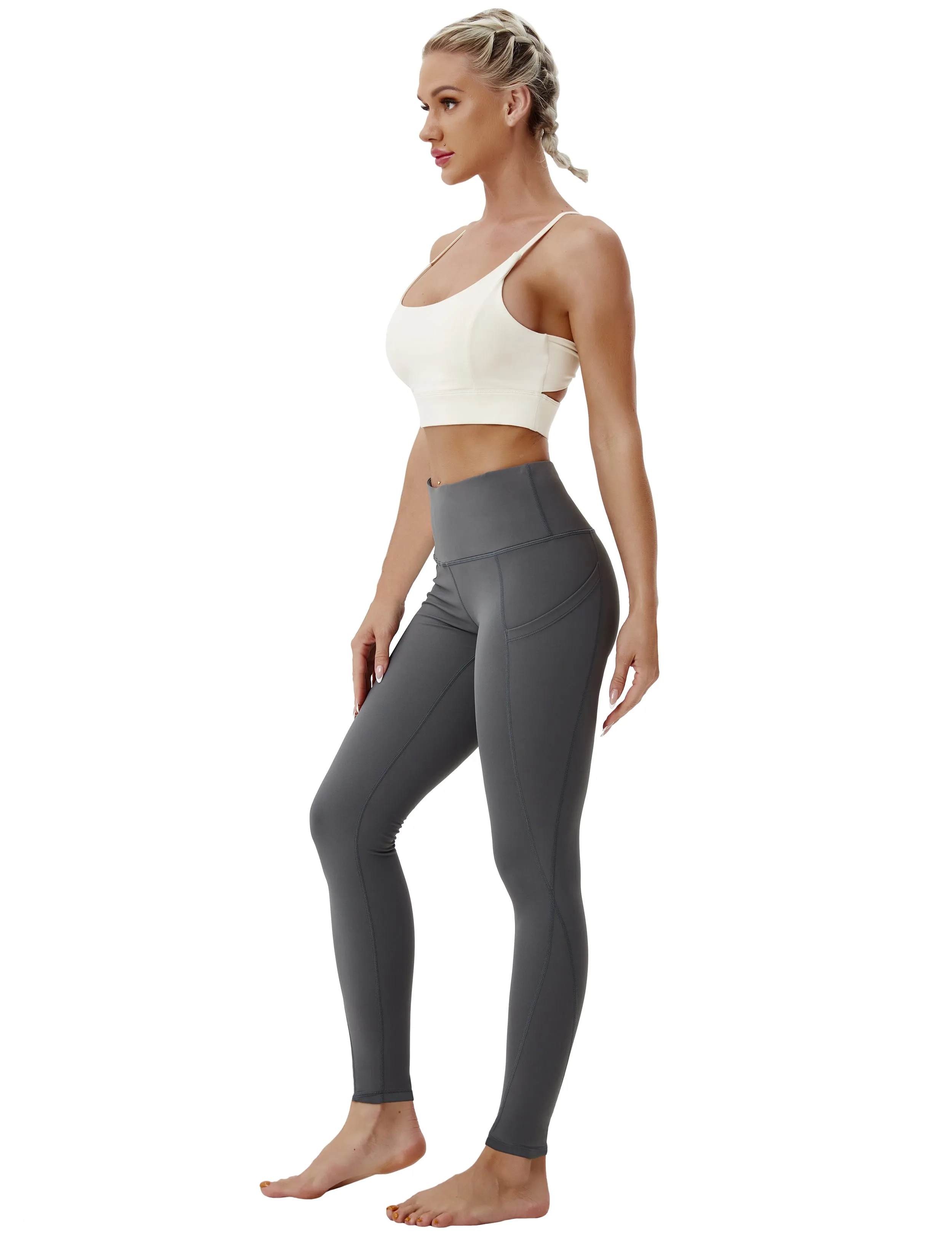 High Waist Side Pockets Gym Pants shadowcharcoal_Gym