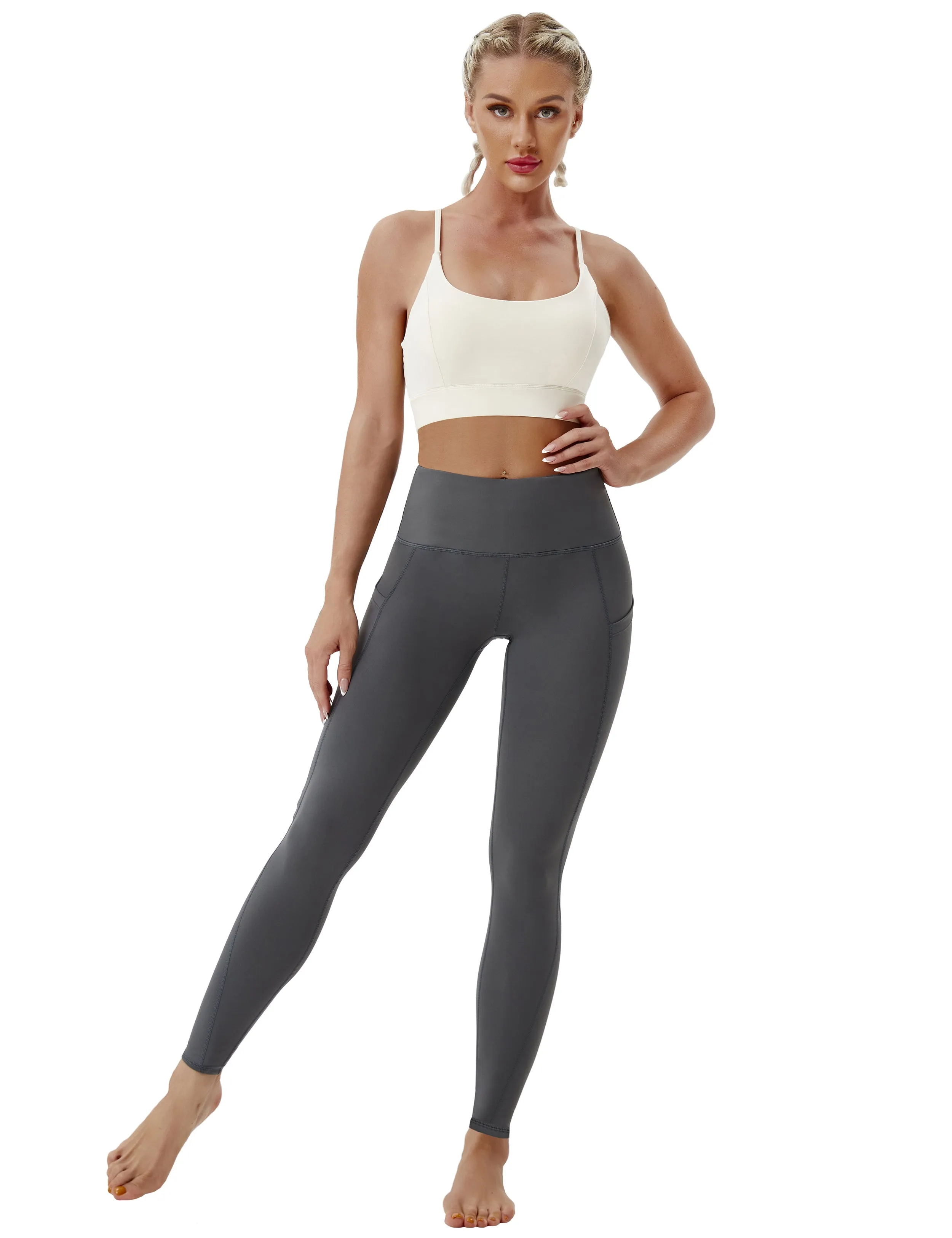 High Waist Side Pockets Gym Pants shadowcharcoal_Gym