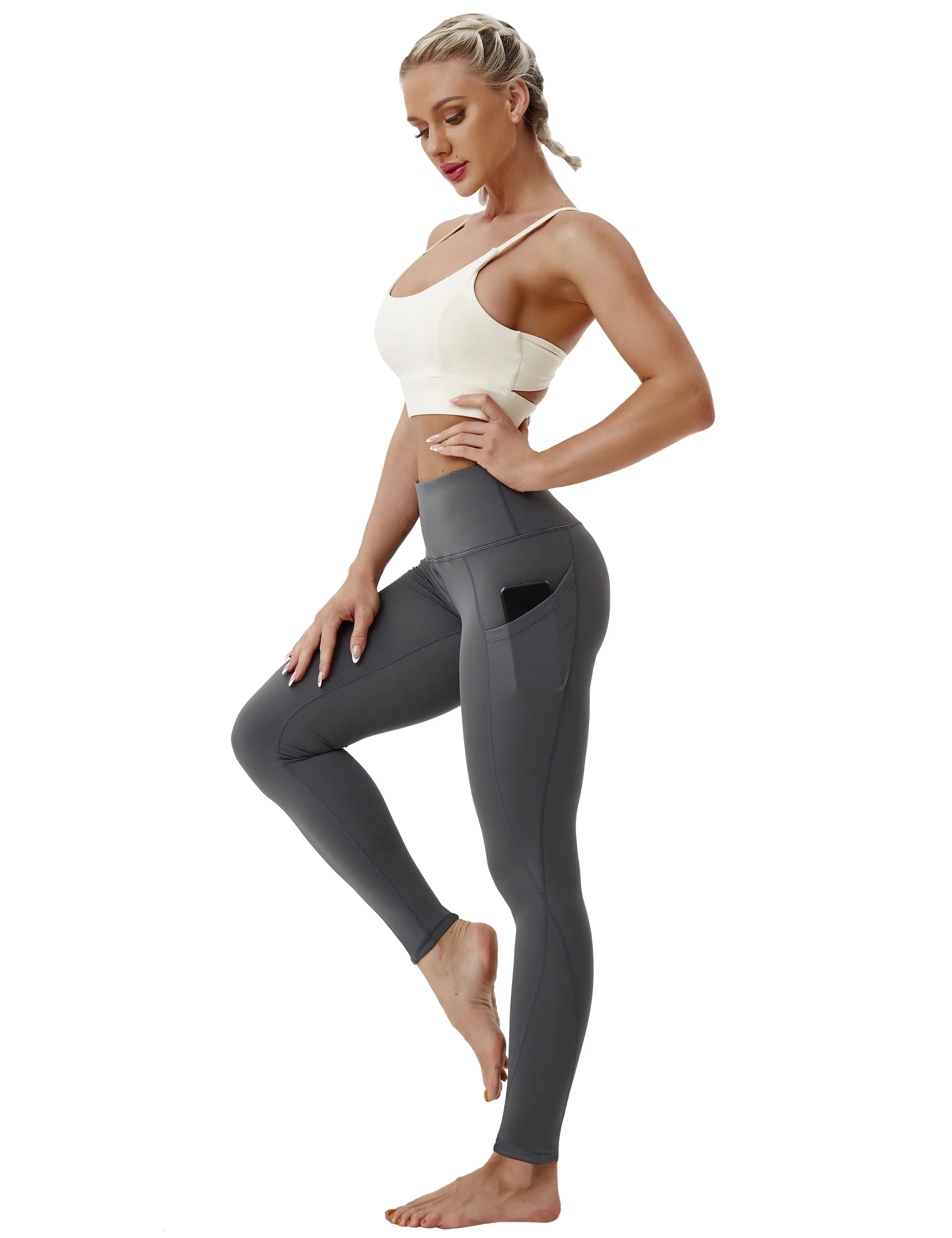 High Waist Side Pockets Gym Pants shadowcharcoal_Gym