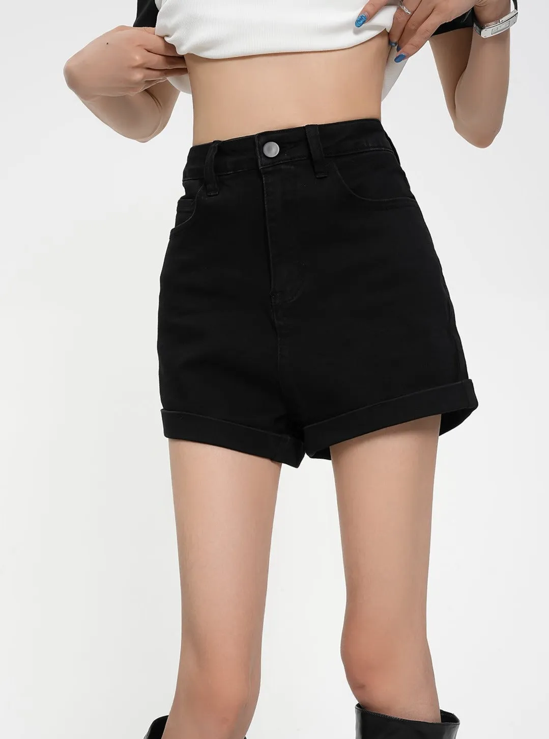 High Waist Stretch Jean Shorts