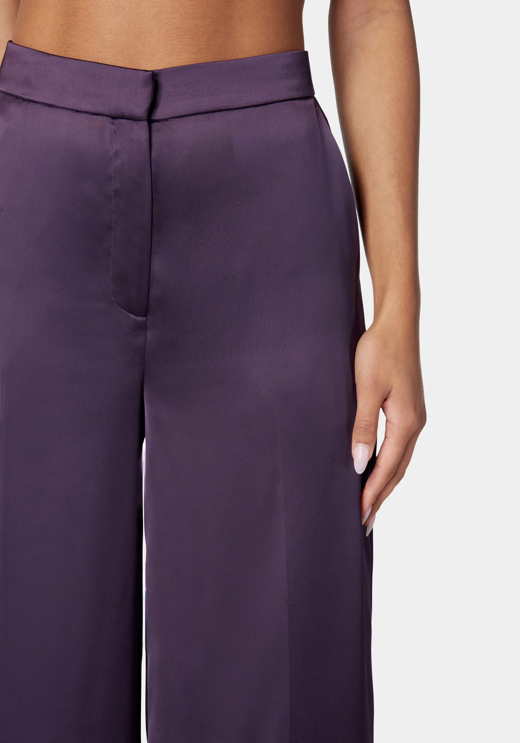 High Waist Wide Leg Tailored Satin Pant