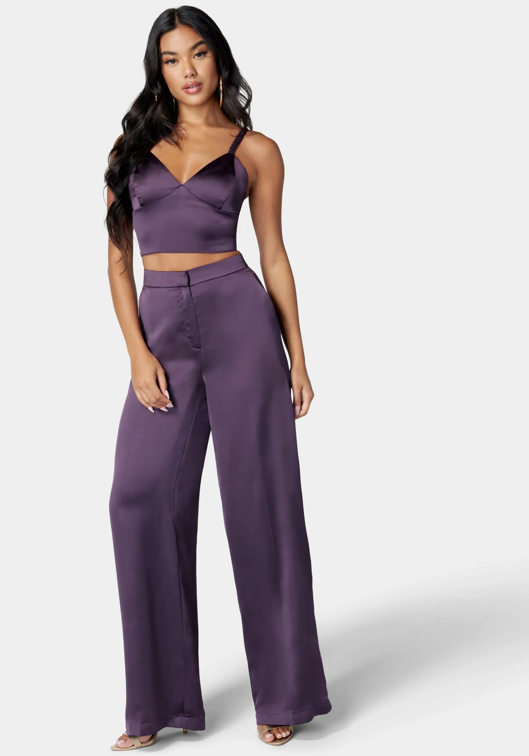 High Waist Wide Leg Tailored Satin Pant