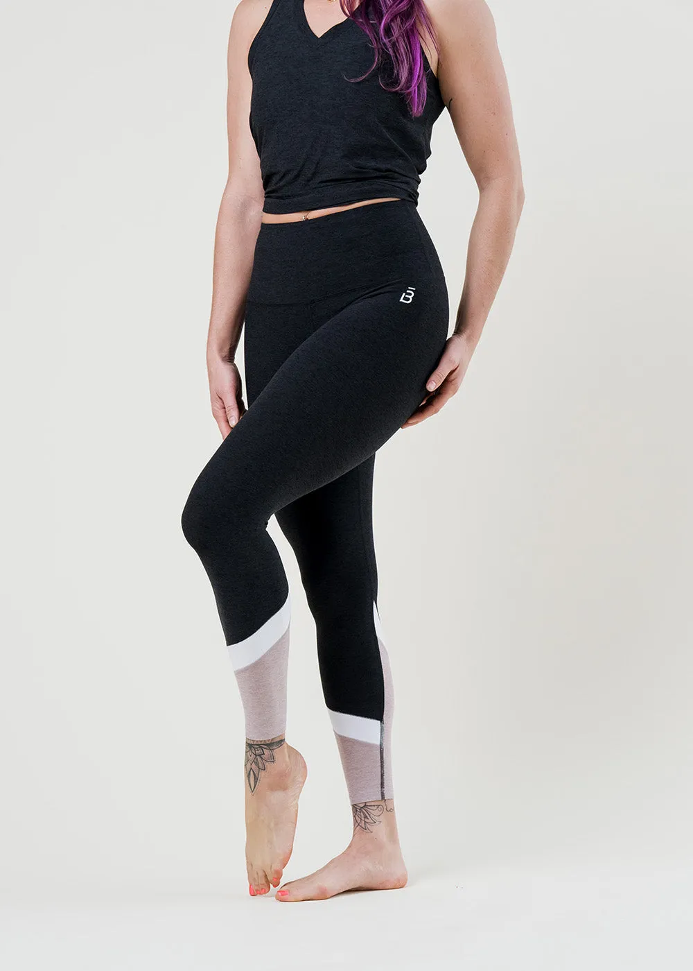 High Waisted Midi Legging - NEUTRAL COLOR BLOCK