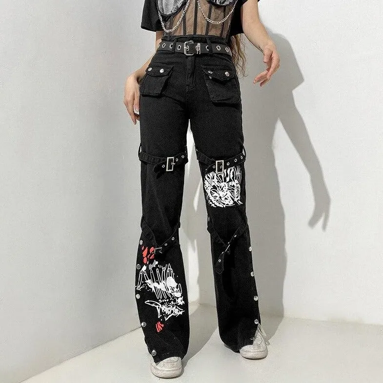 High-Waisted Pants With Buttons And Prints