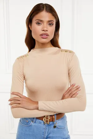 Holland Cooper Harper Long Sleeve Bodysuit in Light Camel