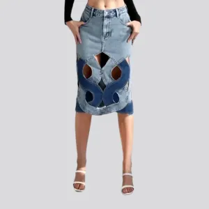 Hollow out high-waist jean skirt