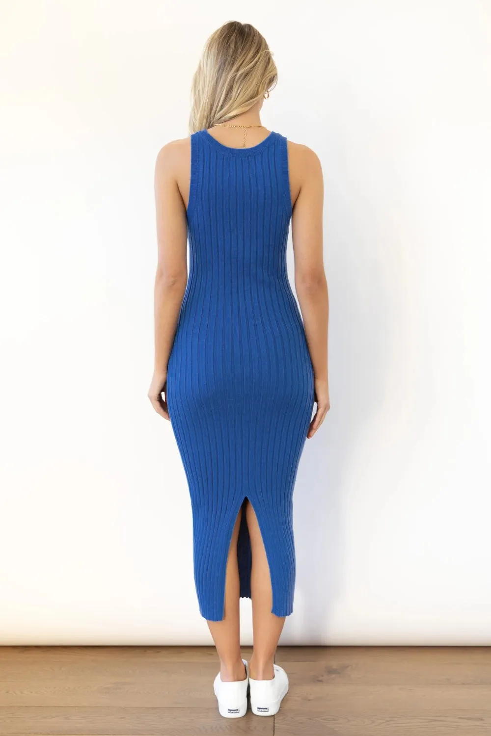 Hot Girl Cozy Chic Ribbed Slit Sleeveless Midi Dress