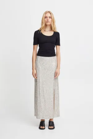 Ichi Fauci Sequinned Maxi Skirt-Frosted Almond-20120063