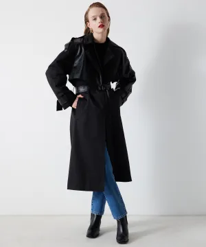 Ipekyol Faux Leather Mix Epaulette Trench Coat Black