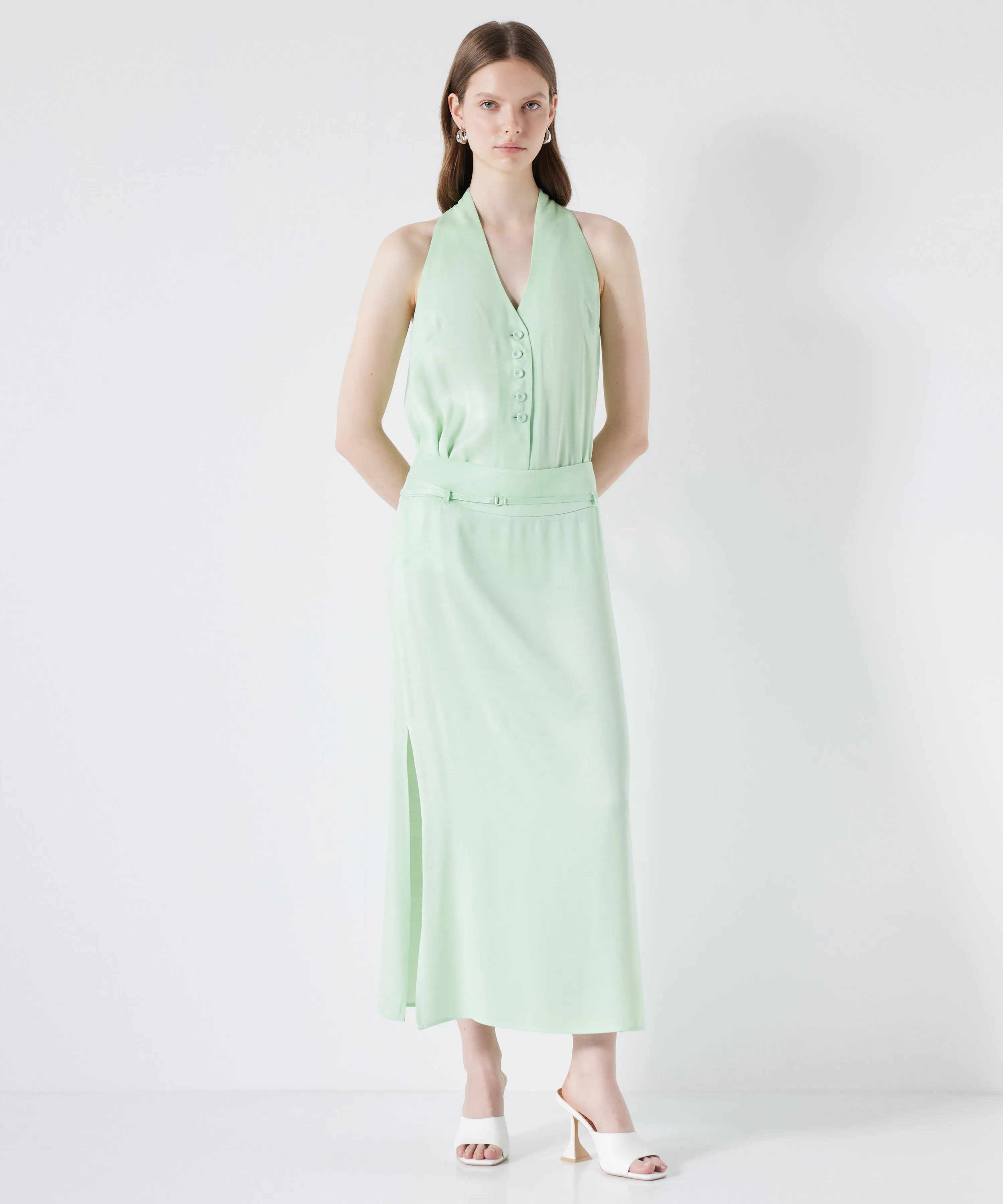 Ipekyol Thin Belted Midi Skirt Mint Green