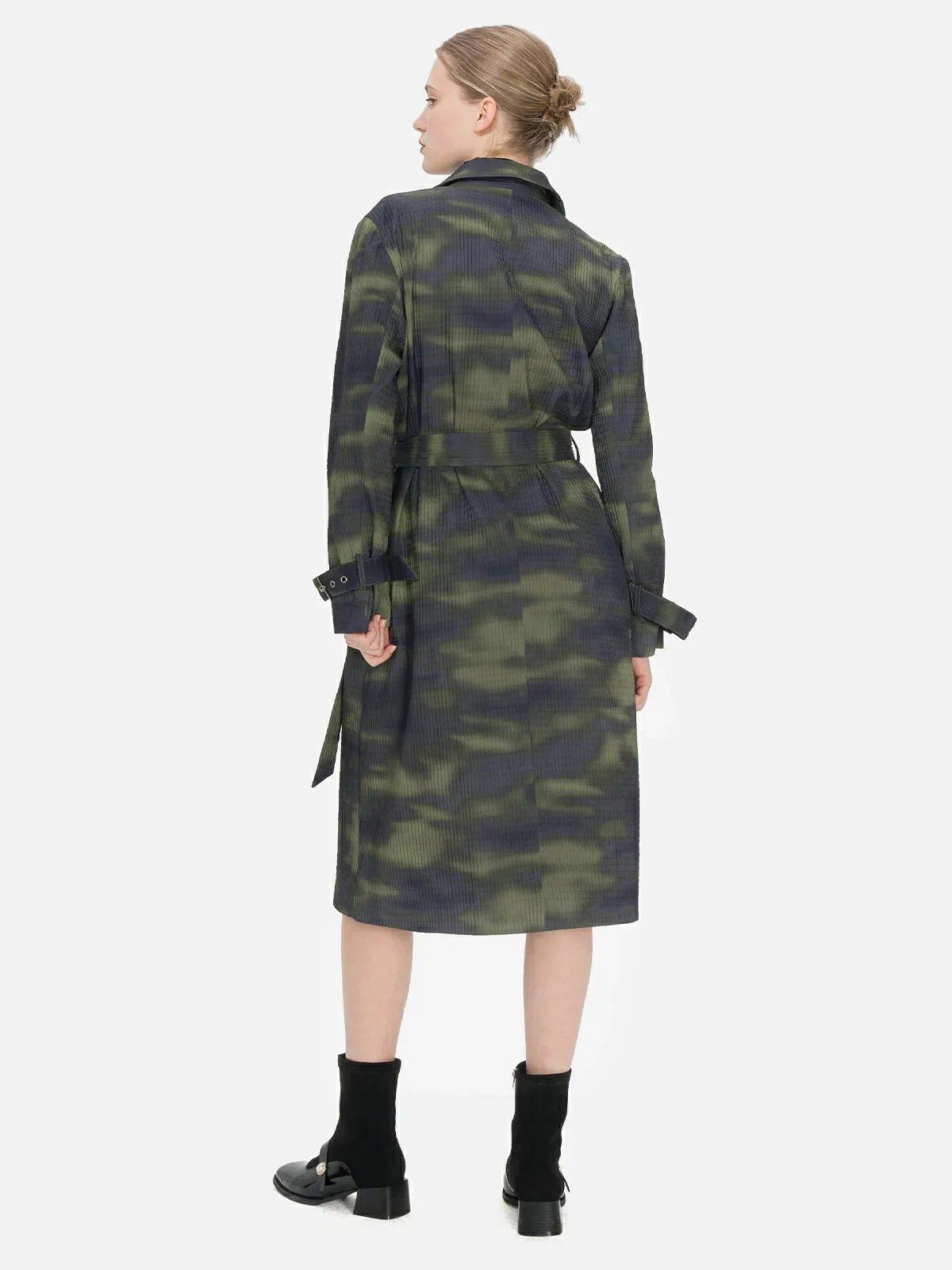 Irregular Print Double Breasted Trench Coat