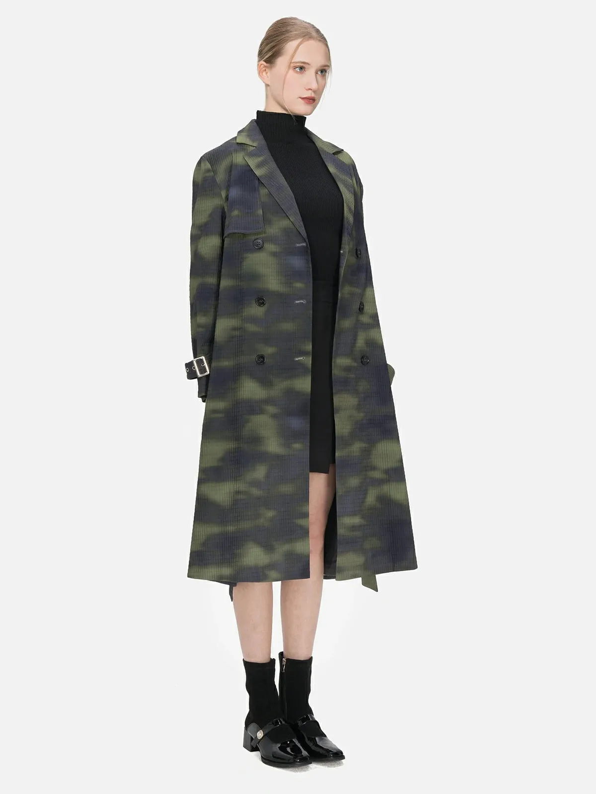 Irregular Print Double Breasted Trench Coat