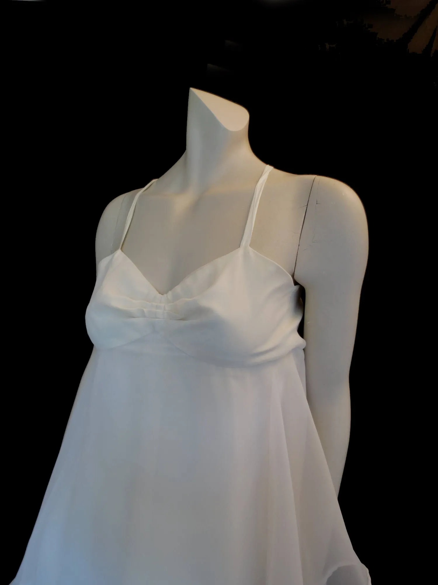 Ivory Chiffon Evening Gown With Handkerchief Layer - 1970s - Bust 86 cm