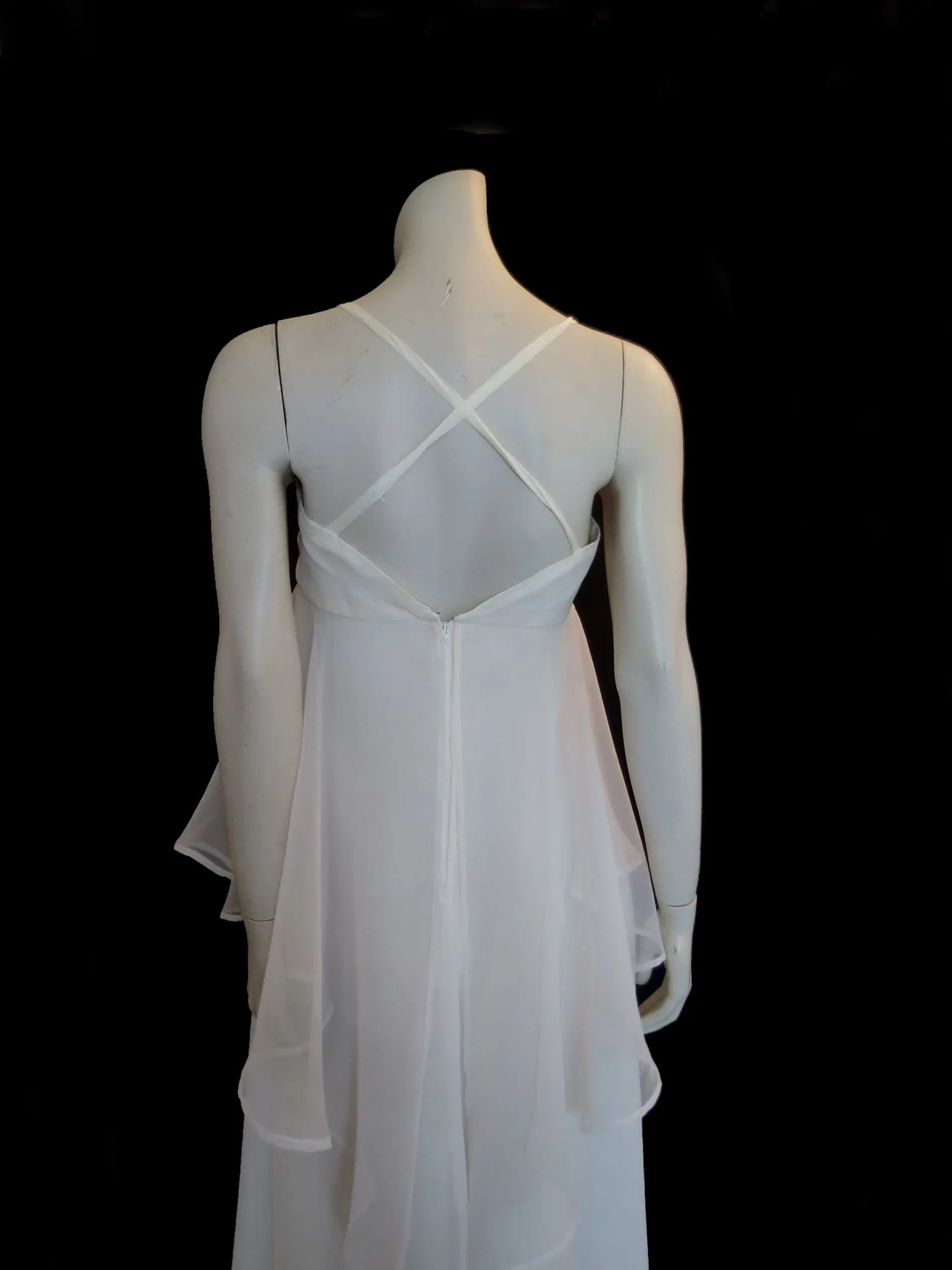 Ivory Chiffon Evening Gown With Handkerchief Layer - 1970s - Bust 86 cm