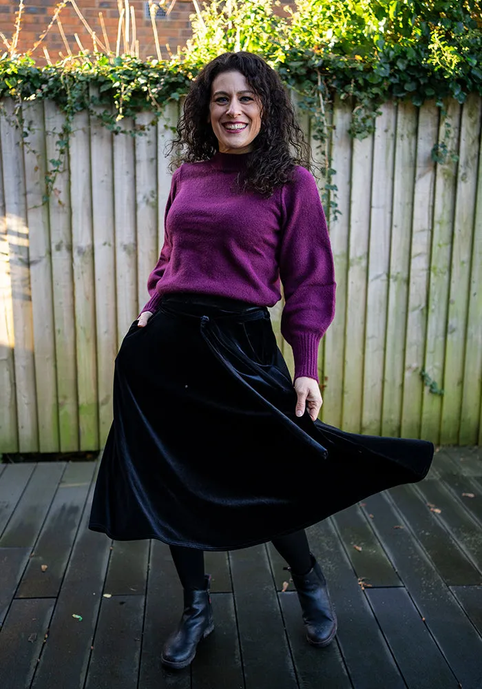 Izzy Black Velvet A-Line Midi Skirt