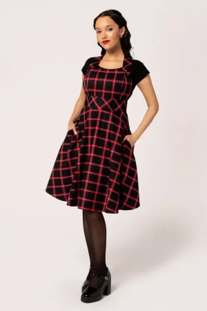 Janine Black & Red Plaid Pinafore Dress by Hell Bunny