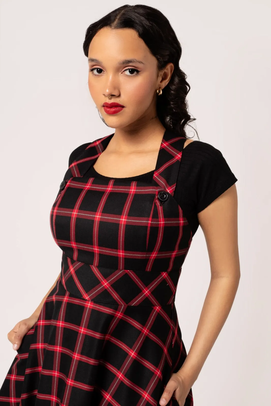 Janine Black & Red Plaid Pinafore Dress by Hell Bunny