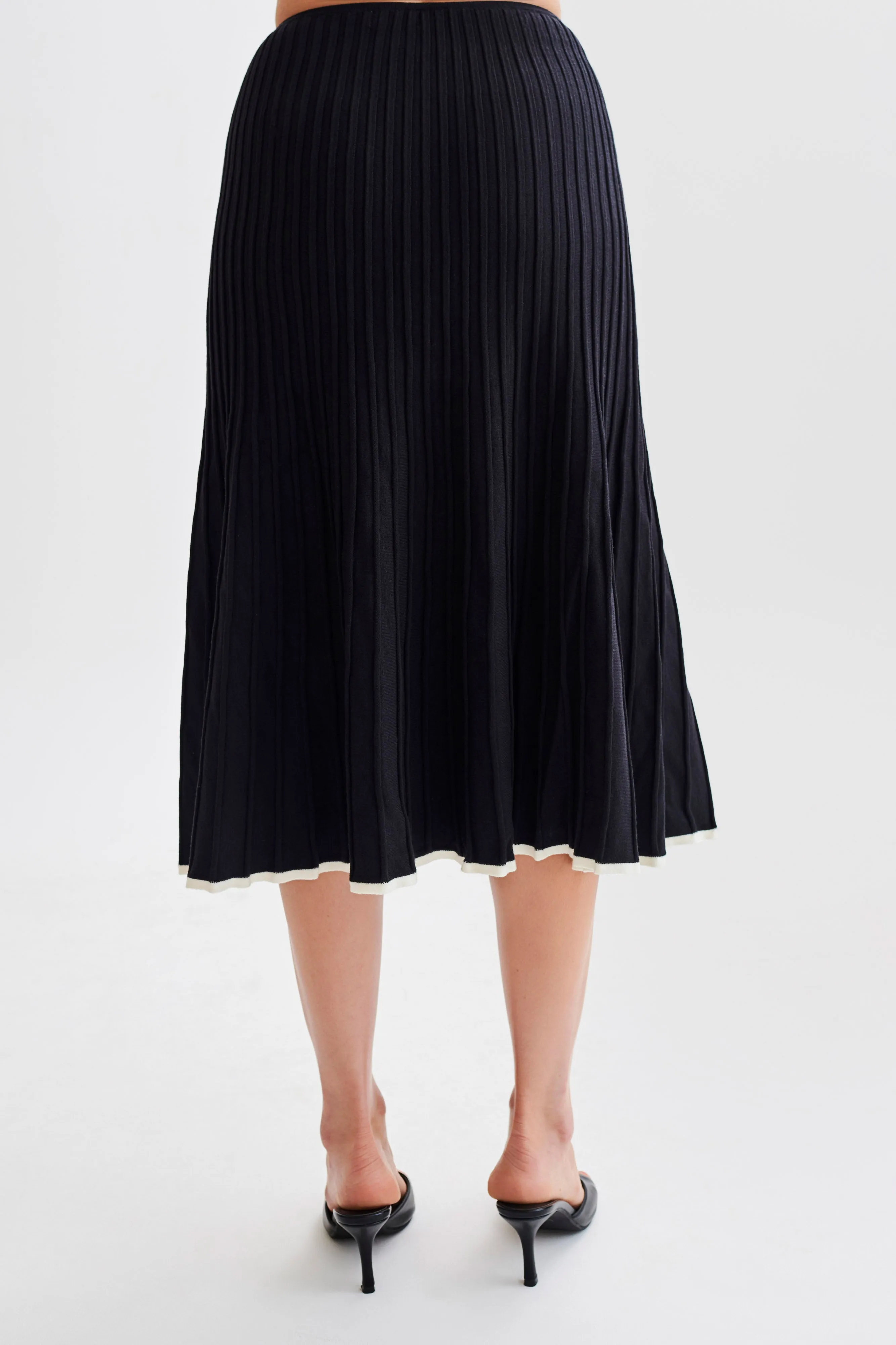 Jolene Contrast Rib Knit Midi Skirt - Black