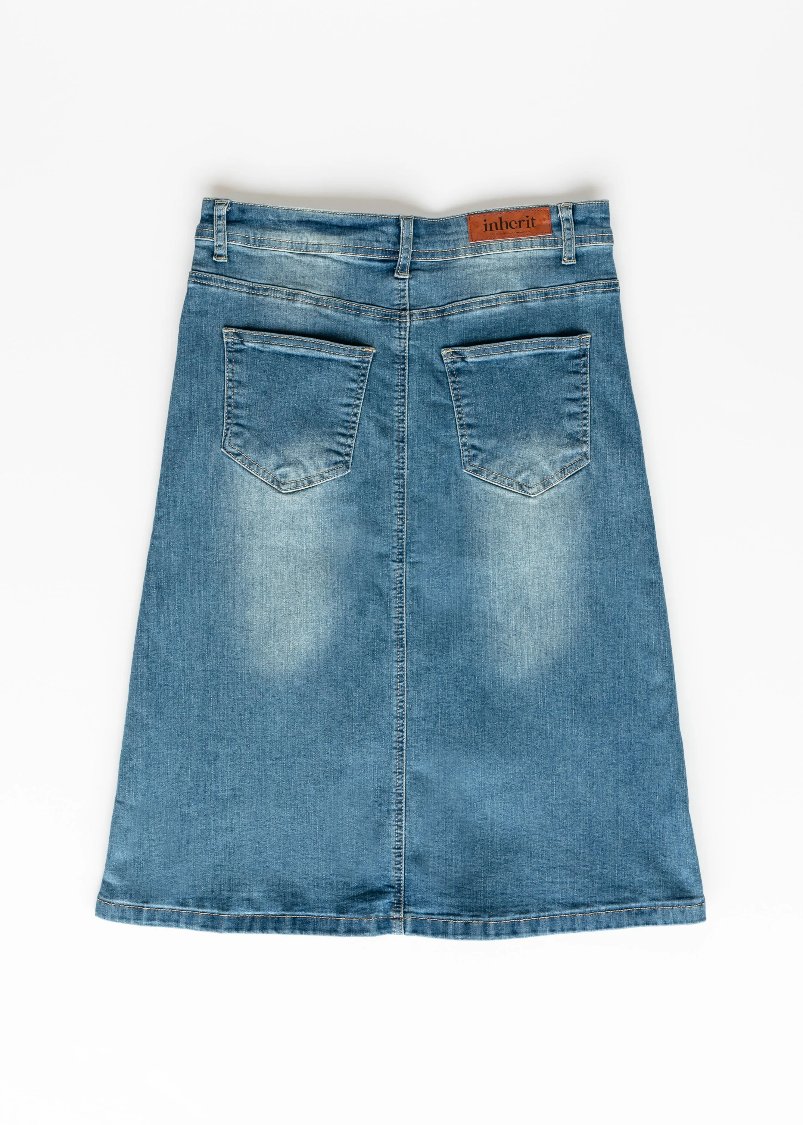 Josie Vintage Wash Button Front Midi Denim Skirt - FINAL SALE